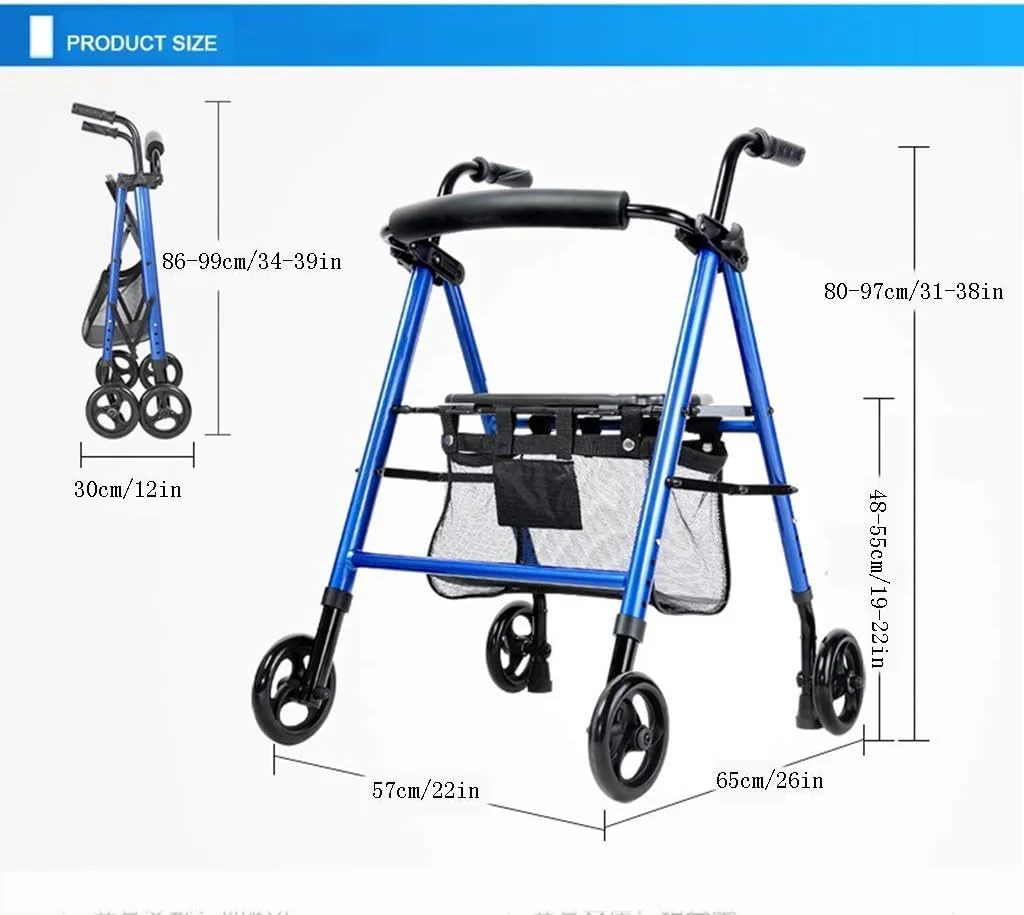 عصا زیر بغل QIVGXBO Leunlee، واکر رولیتور آلومینیومی با پشتی تاشو و قابل جابجایی، صندلی پد دار، چرخ های 6 اینچی (15 سانتی متری)، ارتفاع دسته و صندلی قابل تنظیم - آبی عصا زیر بغل QIVGXBO Leunlee، واکر رولیتور آلومینیومی با پشتی تاشو و قابل جابجایی، صندلی پد دار، چرخ های 6 اینچی (15 سانتی متری)، ارتفاع دسته و صندلی قابل تنظیم - آبی