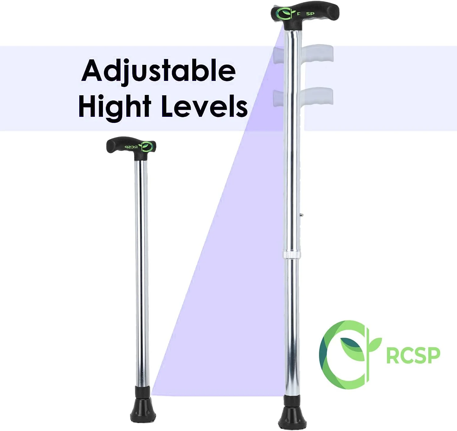 عصای پیاده روی RCSP با ارتفاع قابل تنظیم برای افراد مسن، عصای پیاده روی سنگین و بادوام با پایه لاستیکی ضد لغزش و دسته راحت | عصای تعادل قابل حمل برای مردان و زنان، نقره ای شیک عصای پیاده روی RCSP با ارتفاع قابل تنظیم برای افراد مسن، عصای پیاده روی سنگین و بادوام با پایه لاستیکی ضد لغزش و دسته راحت | عصای تعادل قابل حمل برای مردان و زنان، نقره ای شیک