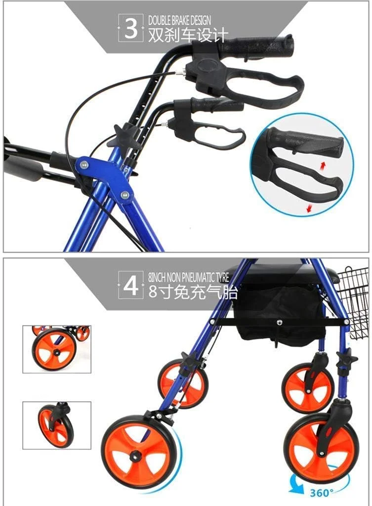 عصا زیر بغل QIVGXBO Leunlee، چرخ خرید، واکر، رولیتور چهار چرخ آلومینیومی، صندلی با پشتی و سبد خرید، ارتفاع قابل تنظیم، چرخ 8 اینچی (20 سانتی متر)، ترمز دستی عصا زیر بغل QIVGXBO Leunlee، چرخ خرید، واکر، رولیتور چهار چرخ آلومینیومی، صندلی با پشتی و سبد خرید، ارتفاع قابل تنظیم، چرخ 8 اینچی (20 سانتی متر)، ترمز دستی