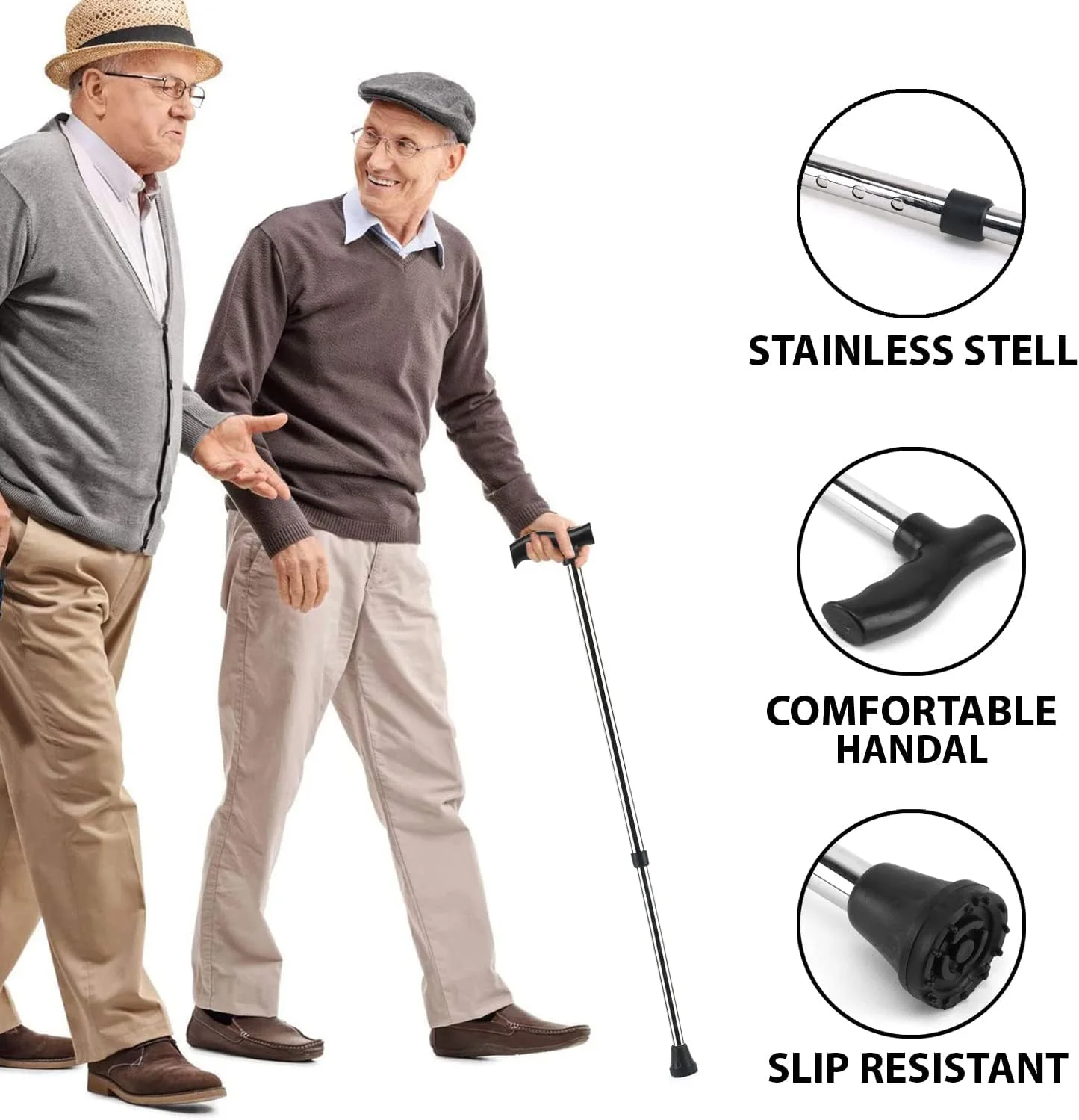 عصای پیاده روی RCSP با ارتفاع قابل تنظیم برای افراد مسن، عصای پیاده روی سنگین و بادوام با پایه لاستیکی ضد لغزش و دسته راحت | عصای تعادل قابل حمل برای مردان و زنان، نقره ای شیک عصای پیاده روی RCSP با ارتفاع قابل تنظیم برای افراد مسن، عصای پیاده روی سنگین و بادوام با پایه لاستیکی ضد لغزش و دسته راحت | عصای تعادل قابل حمل برای مردان و زنان، نقره ای شیک