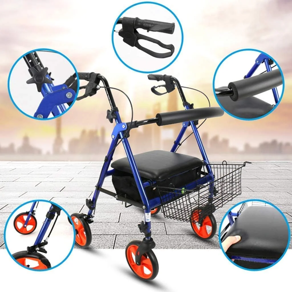 عصا زیر بغل QIVGXBO Leunlee، چرخ خرید، واکر، رولیتور چهار چرخ آلومینیومی، صندلی با پشتی و سبد خرید، ارتفاع قابل تنظیم، چرخ 8 اینچی (20 سانتی متر)، ترمز دستی عصا زیر بغل QIVGXBO Leunlee، چرخ خرید، واکر، رولیتور چهار چرخ آلومینیومی، صندلی با پشتی و سبد خرید، ارتفاع قابل تنظیم، چرخ 8 اینچی (20 سانتی متر)، ترمز دستی