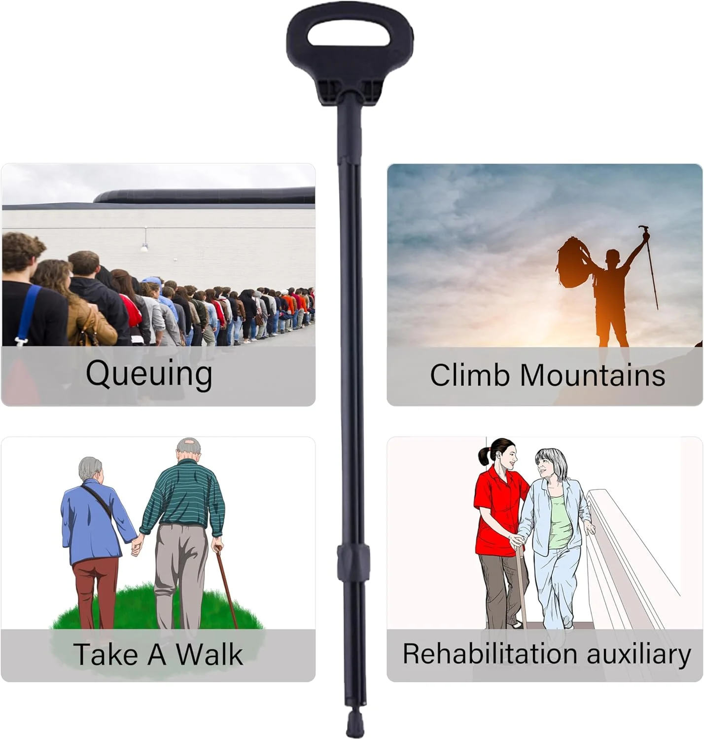 Portable Walking Cane with Seat Camping Cane Seat Telescoping Cane Stool Walking Stick Chair Walking Stool Retractable Lightweight Walking Stick Stool for Elderly Outdoor Travel Hiking