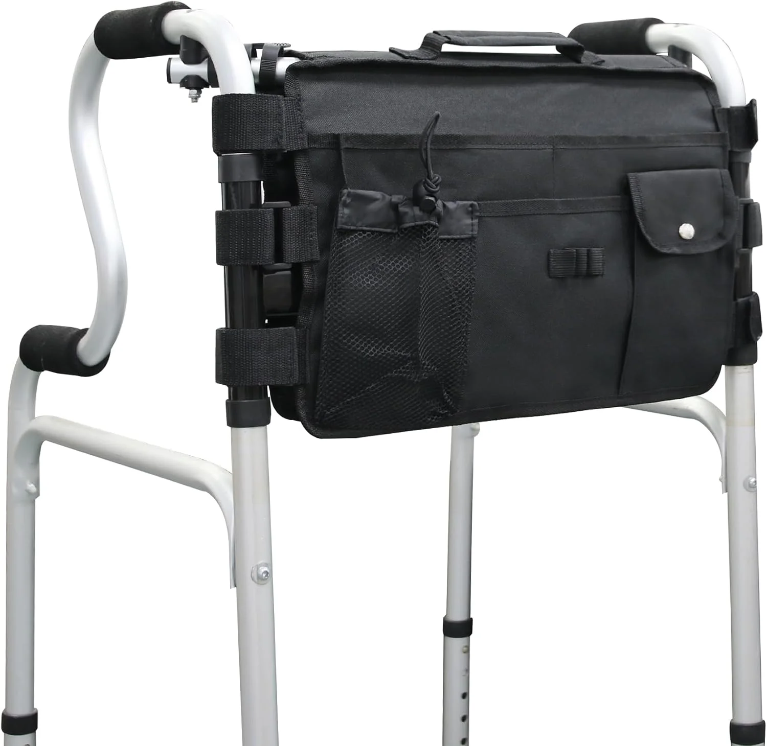 کیف واکر Ogard - لوازم جانبی چند جیبی دو طرفه برای واکرها، لوازم جانبی رولیتور، ایده آل برای خانه یا بیرون، مشکی