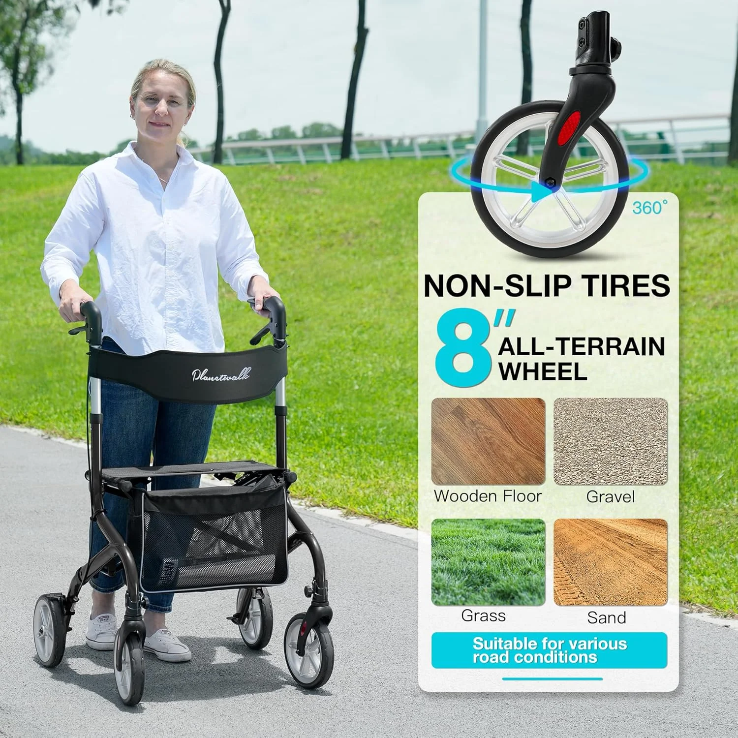 رولیتور واکر فوق سبک PLANET WALK برای مسافرت، واکر چرخ دار تاشو با صندلی و چرخ های لاستیکی 8 اینچی برای تمام سطوح، واکرهای آلومینیومی با طراحی منحصر به فرد و مستحکم برای سالمندان - مشکی رولیتور واکر فوق سبک PLANET WALK برای مسافرت، واکر چرخ دار تاشو با صندلی و چرخ های لاستیکی 8 اینچی برای تمام سطوح، واکرهای آلومینیومی با طراحی منحصر به فرد و مستحکم برای سالمندان - مشکی