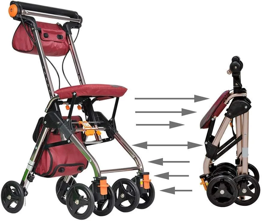 واکر 4 چرخ تاشو قابل حمل، واکر رولیتور با صندلی، واکر چرخ دار پزشکی با سیستم ترمز دوبل، مناسب برای افراد مسن به همراه یک هدیه کوچک