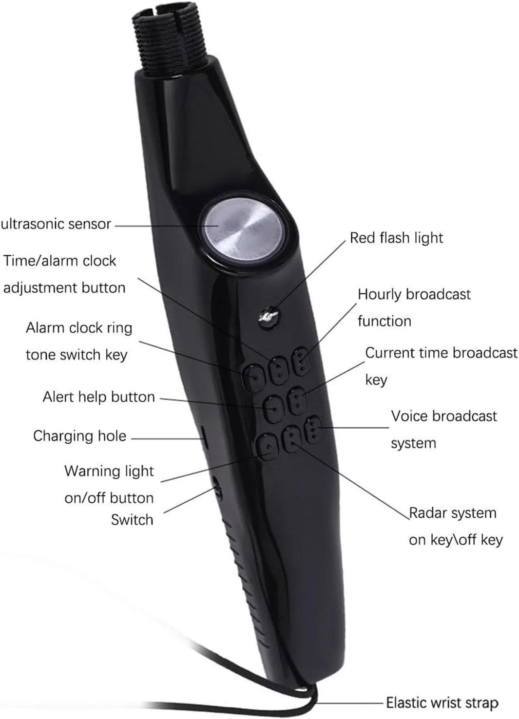 عصای پیاده روی نابینایان، عصای الکترونیکی تاشو با فیلم بازتابنده قرمز برای تشخیص موانع مناسب برای استفاده در فضای باز