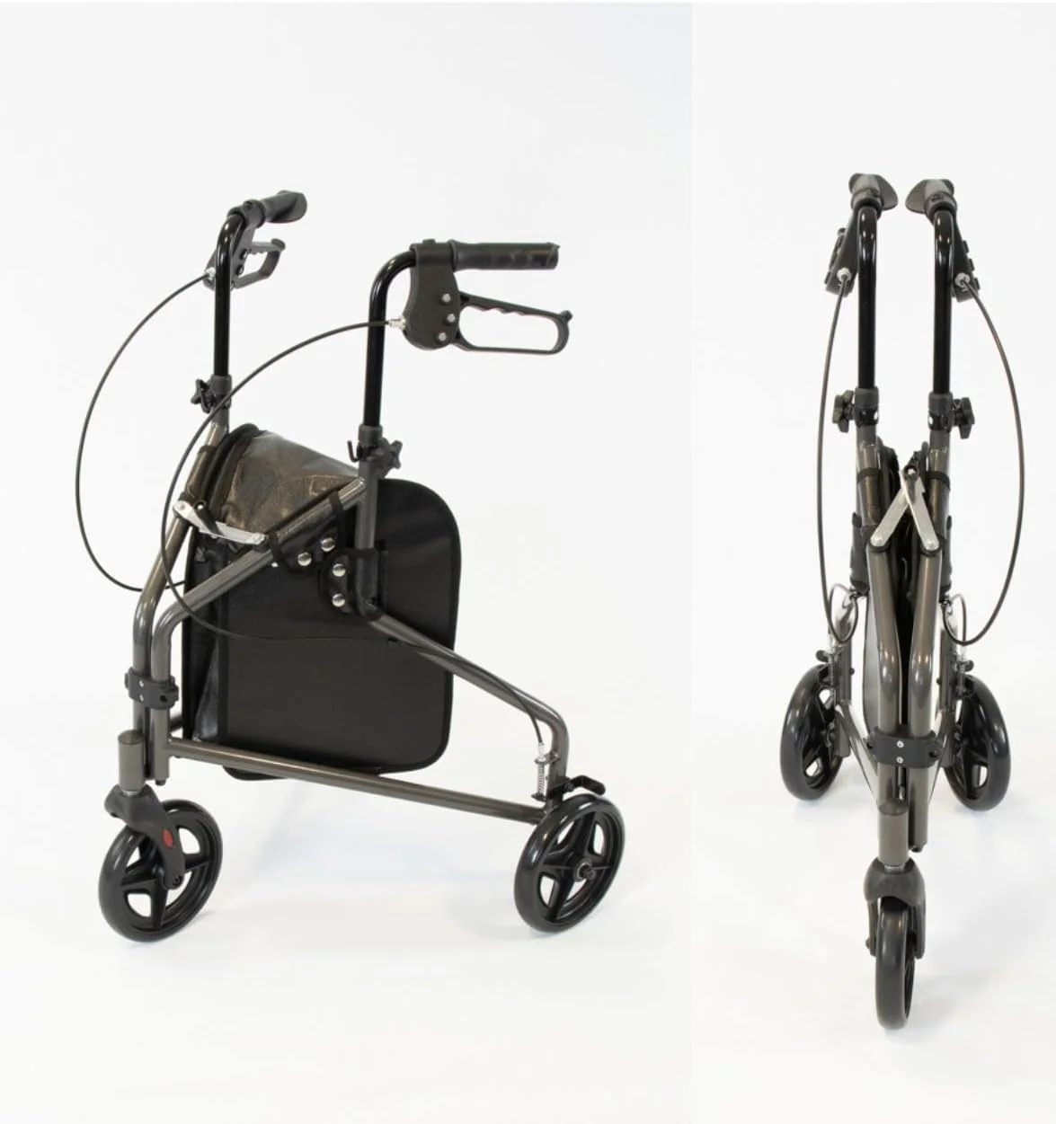 واکر سه چرخ فولادی NRS Healthcare با کیف - خاکستری