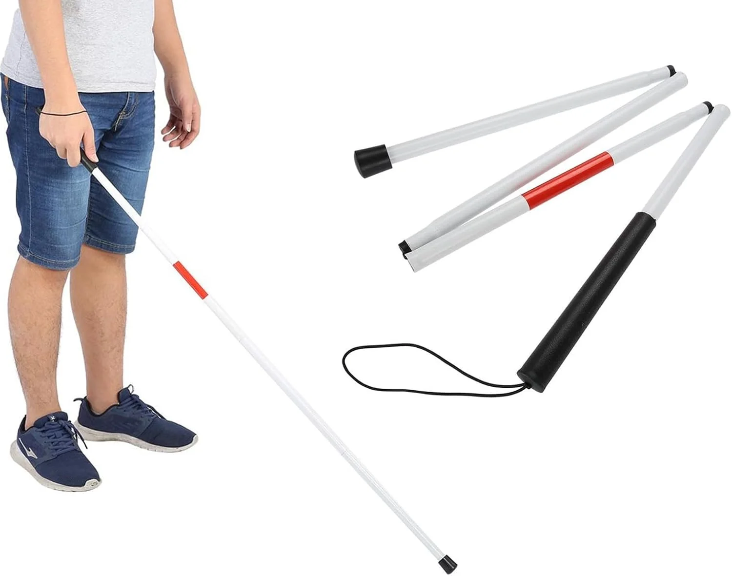 عصای تاشو و جمعشونده نیکو برای افراد نابینا، عصای سفید و قرمز، عصای بلند تاشو برای تحرک، عصای بازتابنده برای افراد نابینا و کم بینا عصای تاشو و جمعشونده نیکو برای افراد نابینا، عصای سفید و قرمز، عصای بلند تاشو برای تحرک، عصای بازتابنده برای افراد نابینا و کم بینا