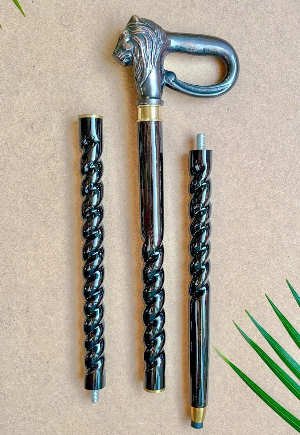 عصای چوبی طبیعی KALA KUNJ با سر شیر فلزی با روکش آنتیک - بیانیه مد برای آقایان/بانوان/سالمندان/پدربزرگ و مادربزرگ ها