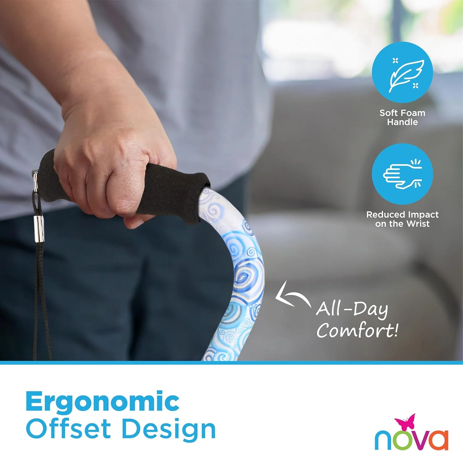 عصای چهارپایه پیاده روی نوا، مناسب برای آقایان و بانوان، ایستاده عصای چهارپایه پیاده روی نوا، مناسب برای آقایان و بانوان، ایستاده