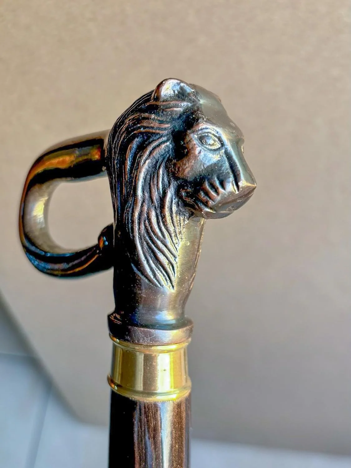 عصای چوبی طبیعی KALA KUNJ با سر شیر فلزی با روکش آنتیک - بیانیه مد برای آقایان/بانوان/سالمندان/پدربزرگ و مادربزرگ ها