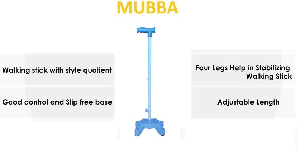 عصای چهار پایه کروم قابل تنظیم ارتفاع موبا برای افراد مسن عصای چهار پایه کروم قابل تنظیم ارتفاع موبا برای افراد مسن