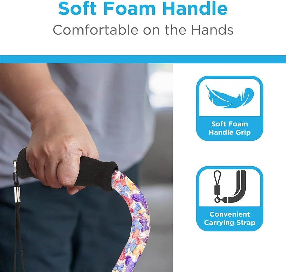 عصای پیاده روی طرح دار NOVA Medical Products با دسته افست، عصای پیاده روی سبک و قابل تنظیم با بند حمل، طرح "سمفونی پروانه"