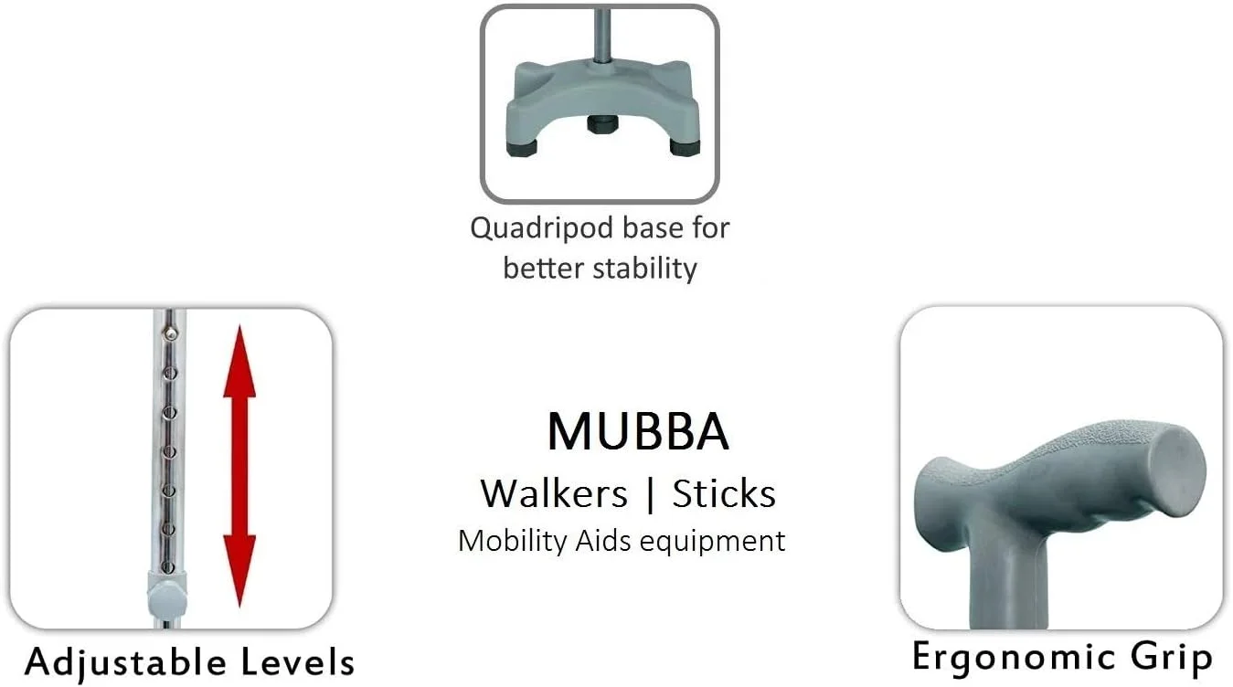 عصای چهار پایه کروم قابل تنظیم ارتفاع موبا برای افراد مسن عصای چهار پایه کروم قابل تنظیم ارتفاع موبا برای افراد مسن