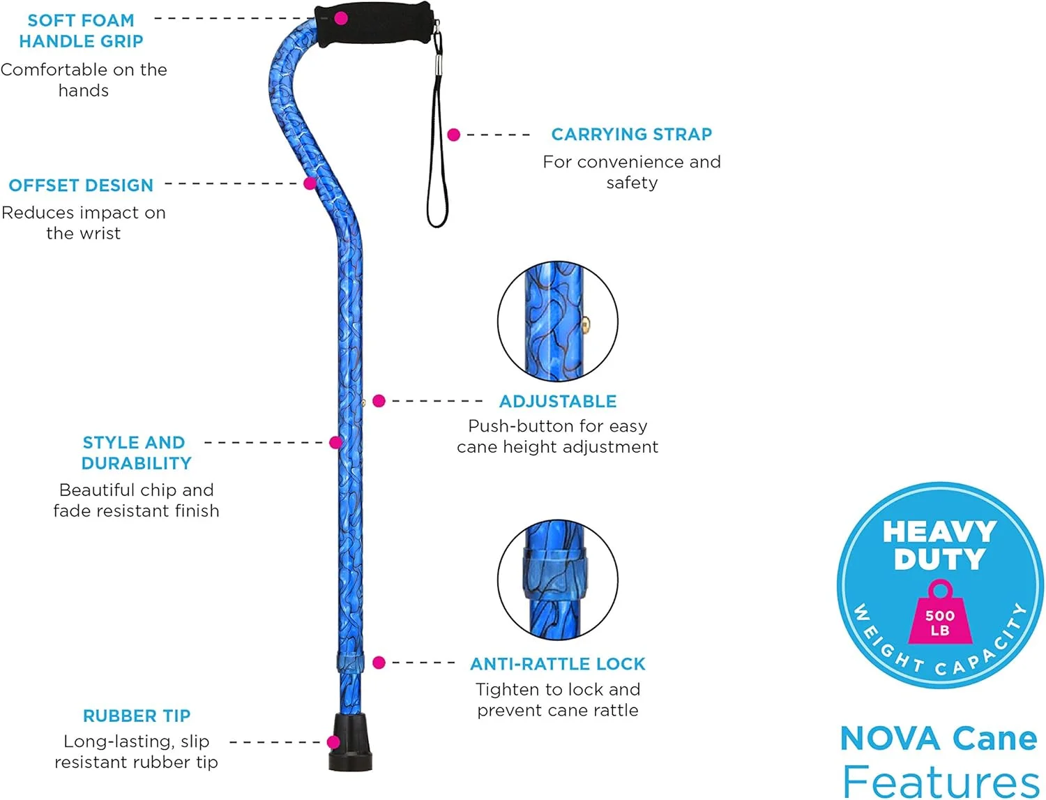عصای پیاده روی سنگین نوا با دسته افست عصای پیاده روی سنگین نوا با دسته افست