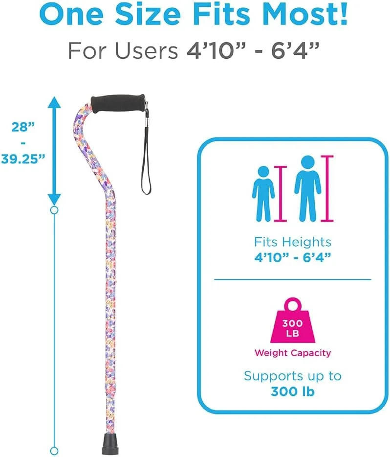 عصای پیاده روی طرح دار NOVA Medical Products با دسته افست، عصای پیاده روی سبک و قابل تنظیم با بند حمل، طرح "سمفونی پروانه"