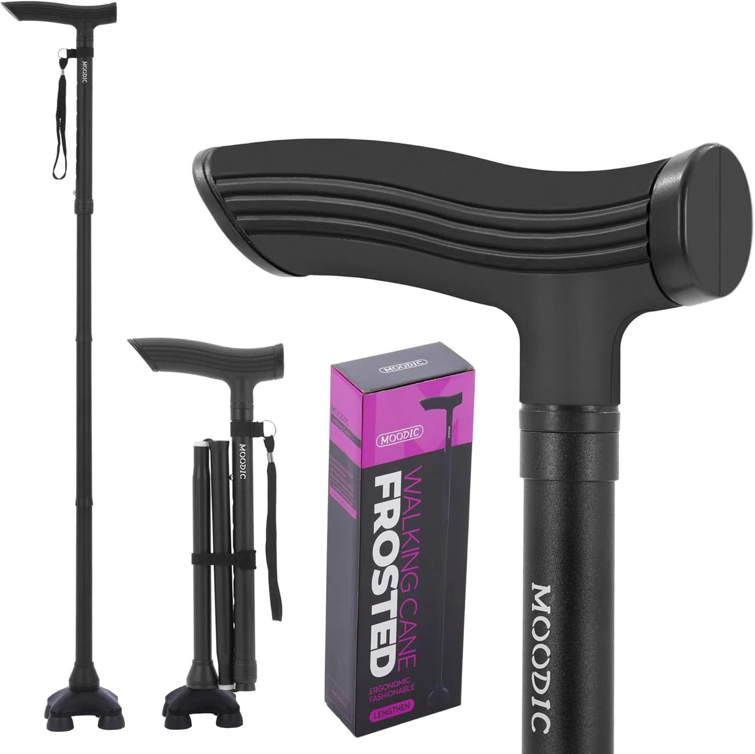 عصای پیاده روی MOODIC برای مردان و زنان قد بلند با قد 185 سانتی متر و بالاتر. تاشو؛ قابل تنظیم؛ دسته راحت و پایه محکم، عصای پیاده روی فوق العاده بلند، حمل آسان (پلاس و مشکی)