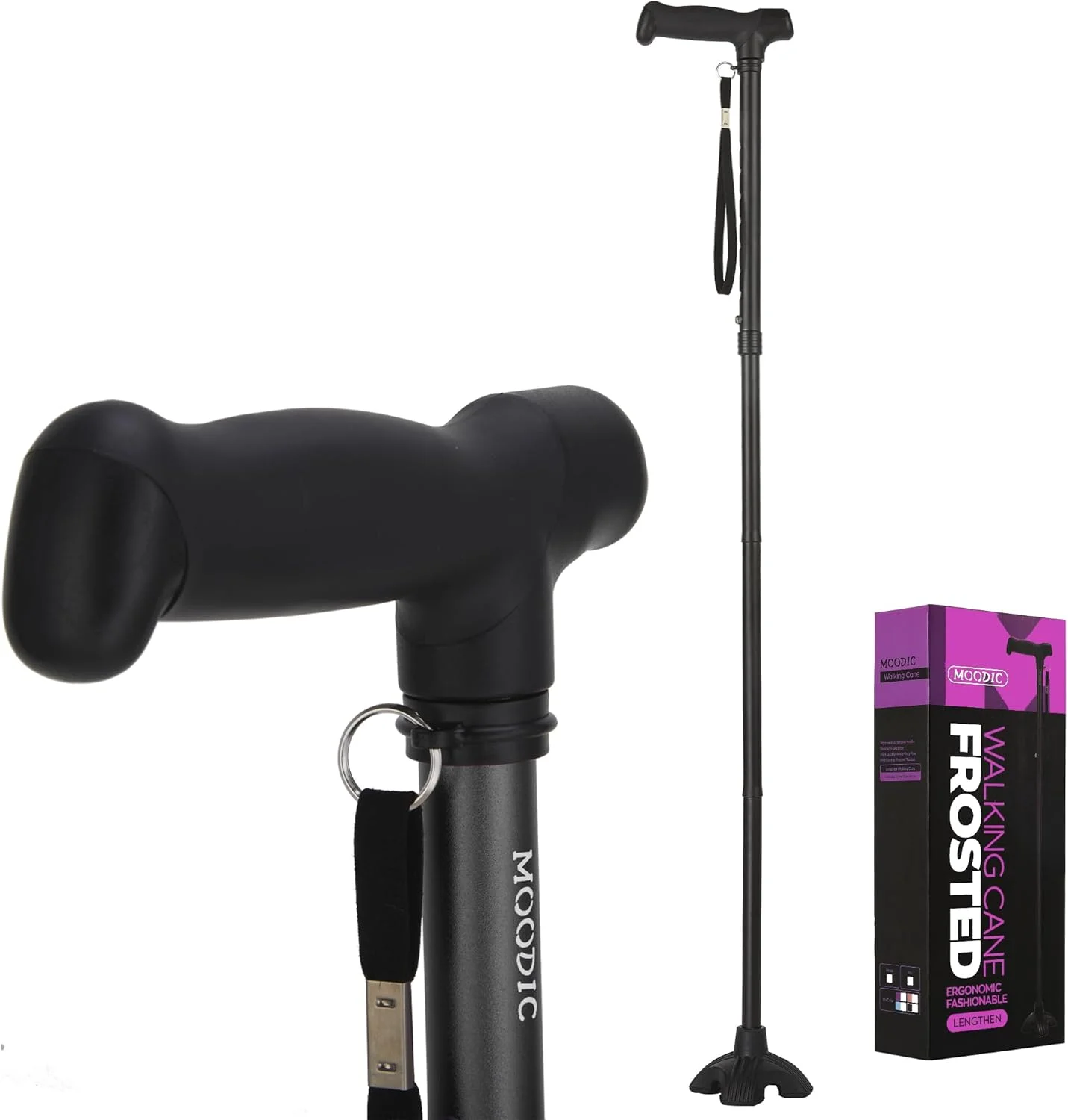 عصای پیاده روی دسته بلند MOODIC برای آقایان و بانوان، عصای تاشو با پایه محکم