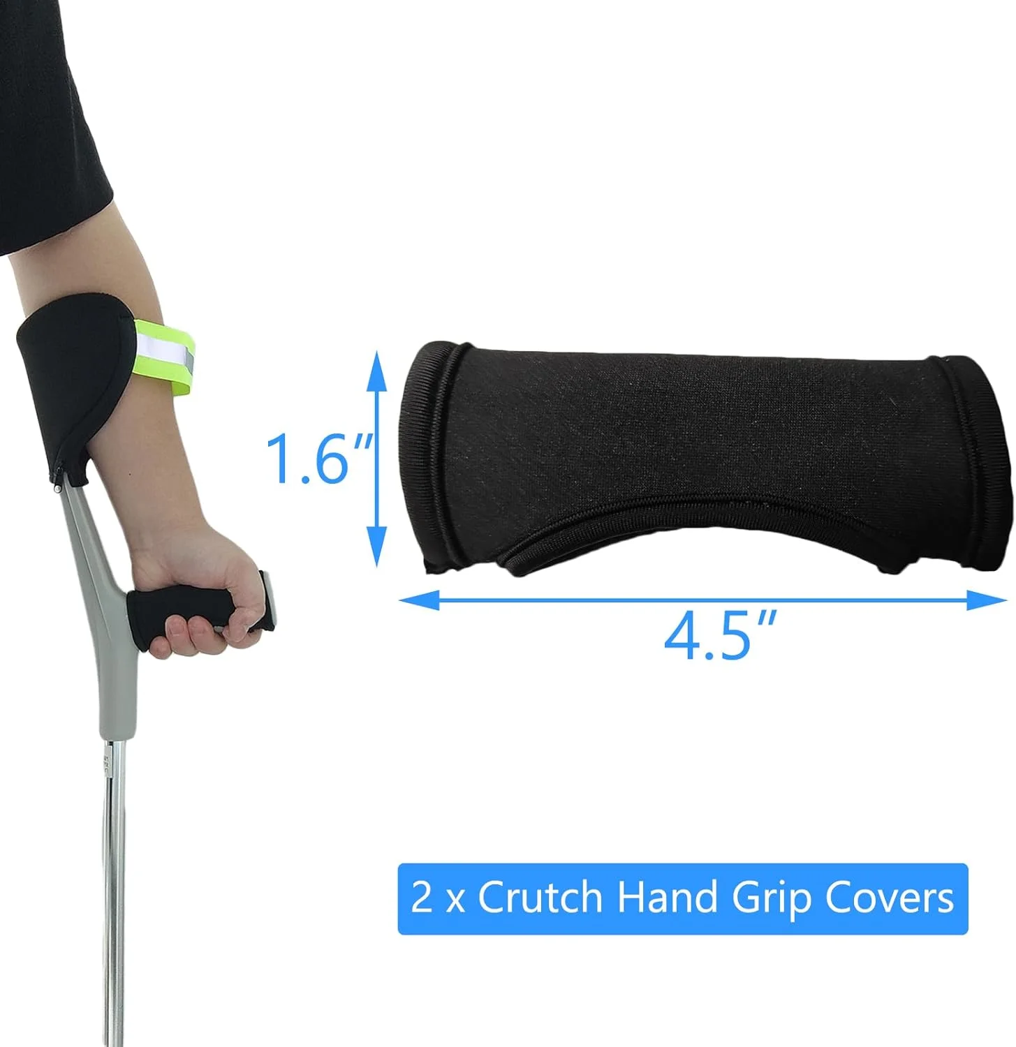 پدهای عصای زیر بغل MESINURS با نوارهای بازتابنده - روکش عصای آرنج برای سالمندان و افراد دارای معلولیت، لوازم جانبی جایگزین عصا، 2 عدد (پدهای دسته)