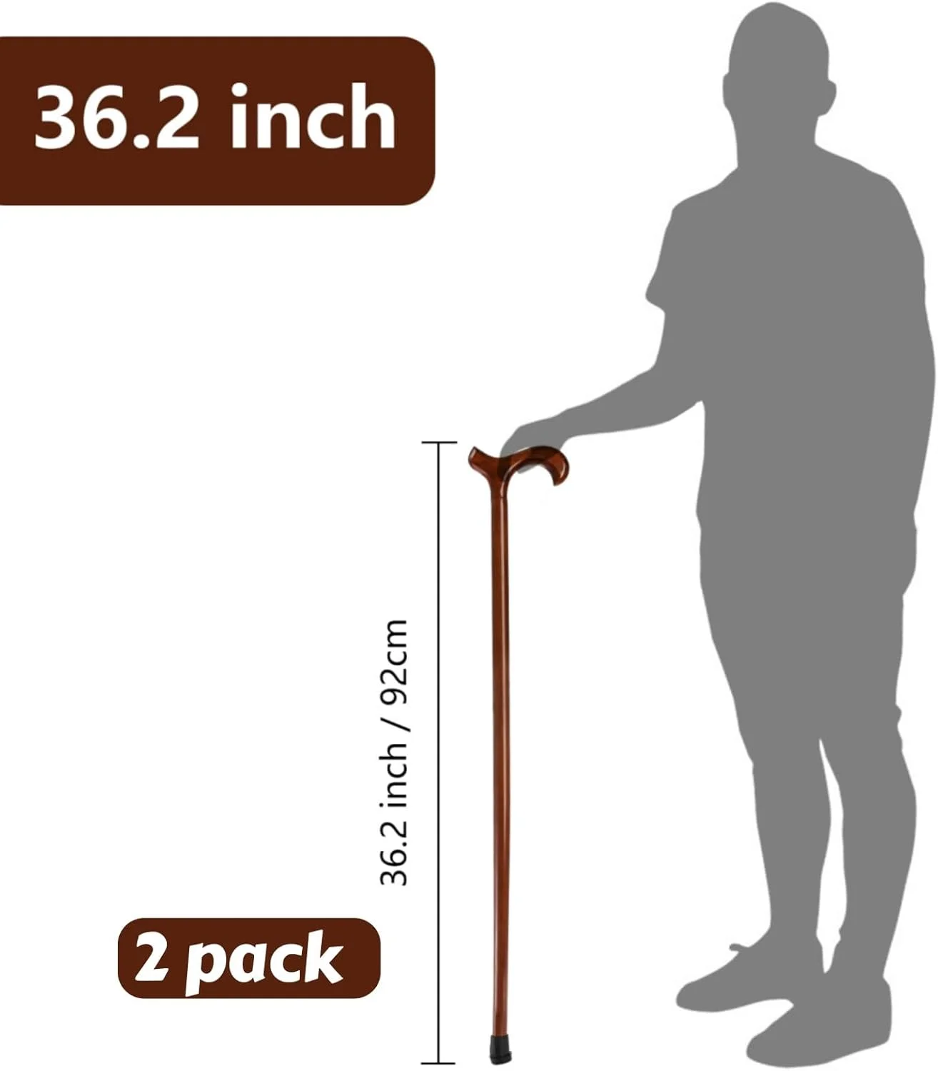 عصای چوبی پیاده روی Mezchi، بسته 2 عددی، مناسب آقایان و بانوان، 91 سانتی متر، عصای چوبی طبیعی، عصا مردانه برای پیاده روی، چوب دستی برای مردان، سالمندان، پیاده روی