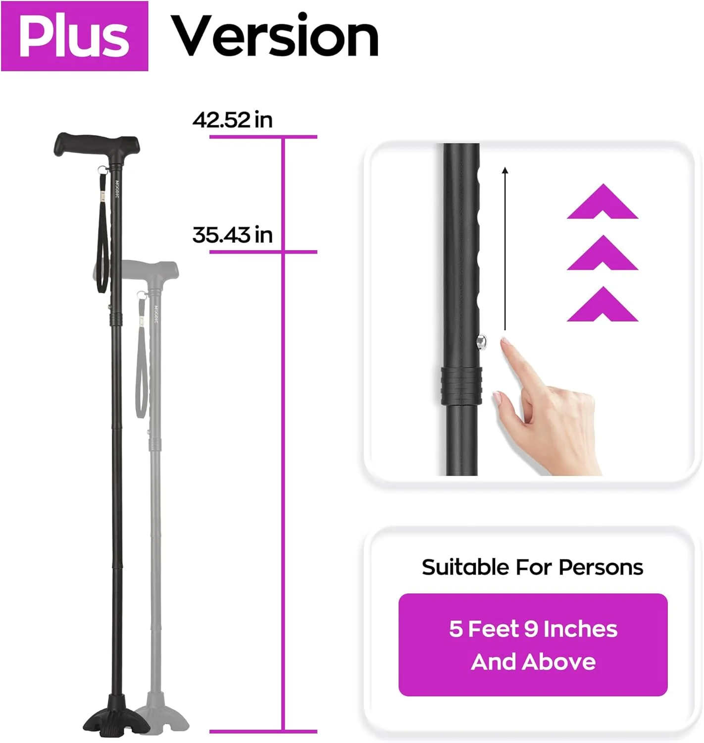 عصای پیاده روی دسته بلند MOODIC برای آقایان و بانوان، عصای تاشو با پایه محکم