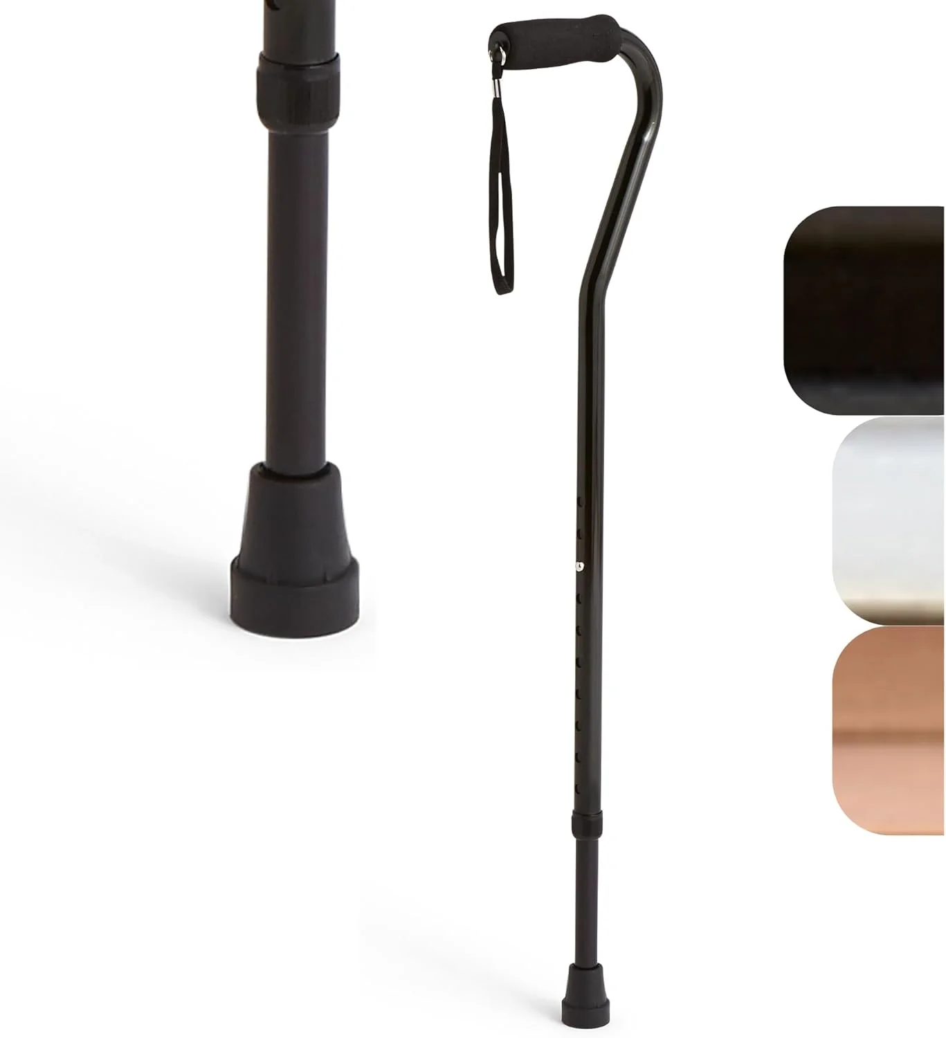 عصای پیاده روی آلومینیومی Medline برای سالمندان و بزرگسالان، قابل حمل و سبک وزن برای تعادل، آسیب های زانو، تحرک و بهبودی پس از جراحی پا، مشکی