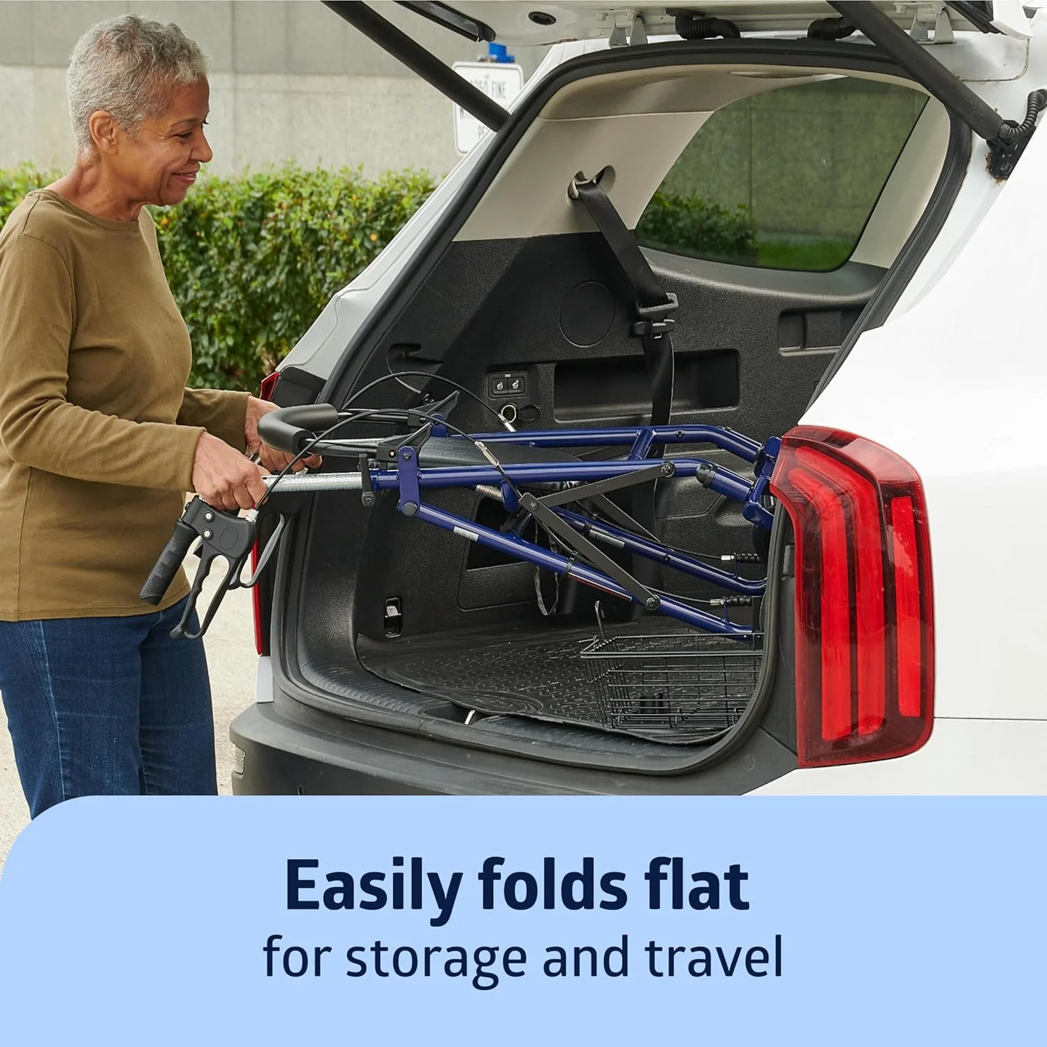 واکر رولیتور فولادی Medline با صندلی، آبی، ظرفیت وزنی 136 کیلوگرم، چرخ های 8 اینچی، تاشو، دسته های قابل تنظیم، واکر رولیتور برای سالمندان، واکر چرخ دار برای اختلالات حرکتی