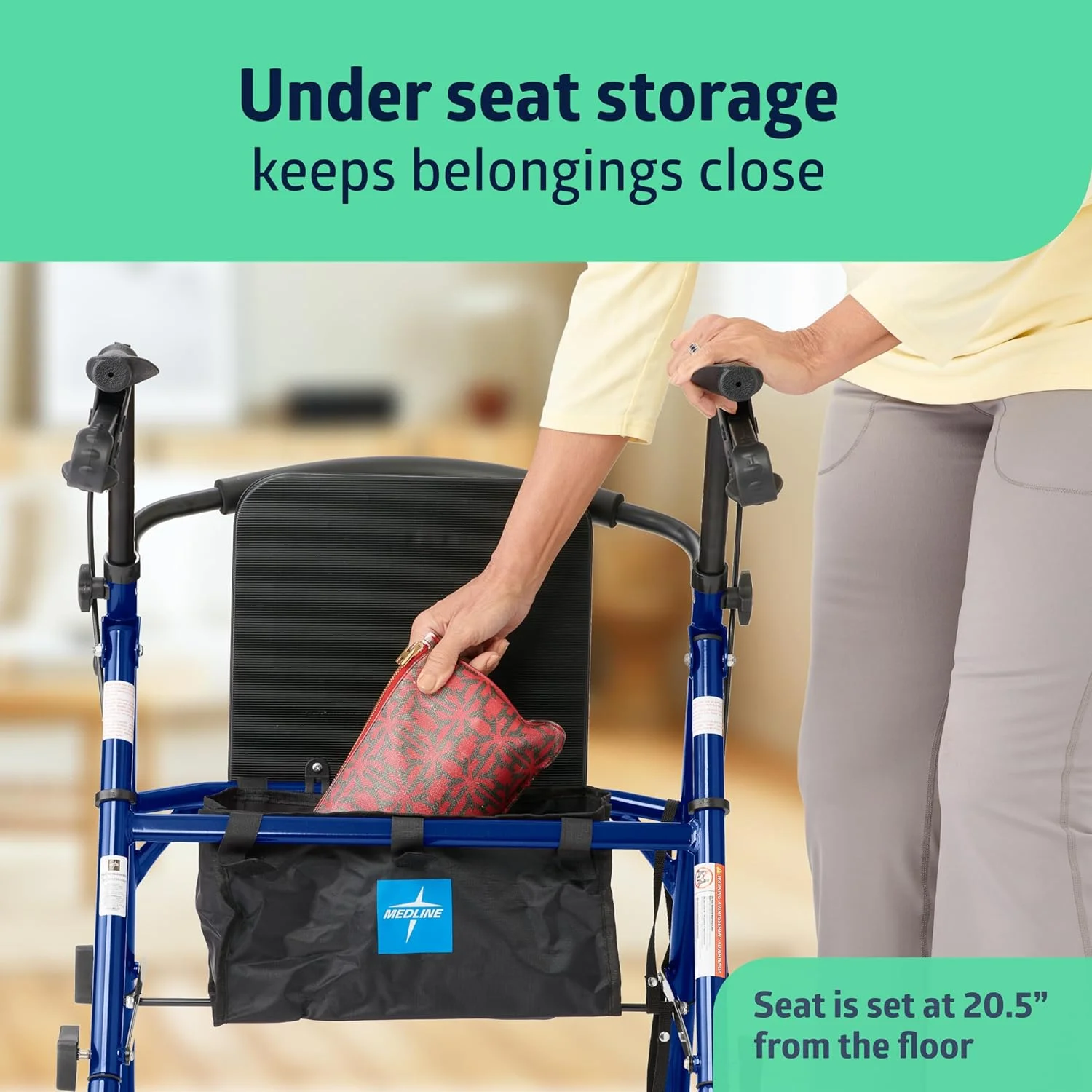 رولیتور آلومینیومی مدل Medline با صندلی، آبی، ظرفیت وزنی 113 کیلوگرم، سبک وزن، چرخ های 6 اینچی، تاشو، دسته های قابل تنظیم، واکر چرخ دار برای سالمندان رولیتور آلومینیومی مدل Medline با صندلی، آبی، ظرفیت وزنی 113 کیلوگرم، سبک وزن، چرخ های 6 اینچی، تاشو، دسته های قابل تنظیم، واکر چرخ دار برای سالمندان