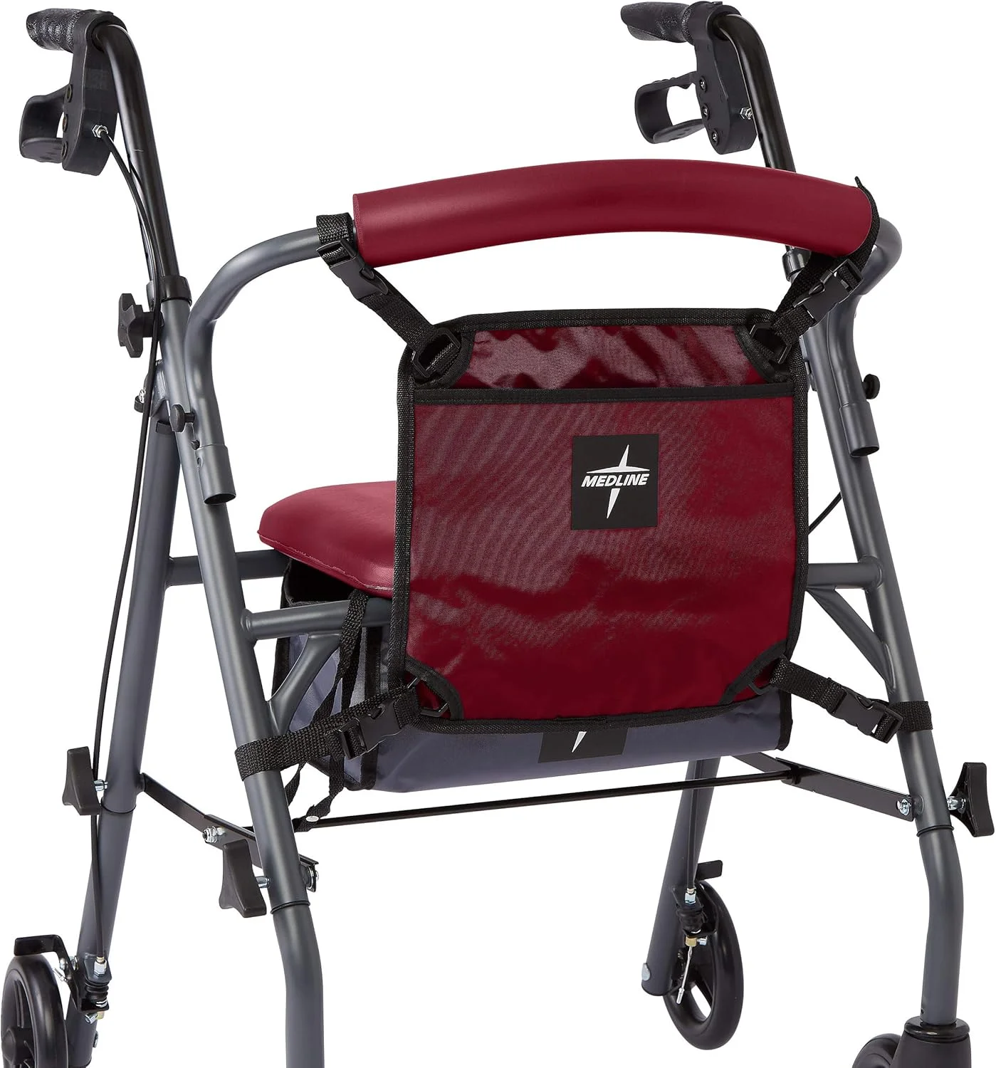 کیف جلویی Medline برای واکرهای رولیتور، کیف لوازم جانبی قابل تنظیم به راحتی به اکثر واکرها و رولیتورها متصل می شود، قرمز