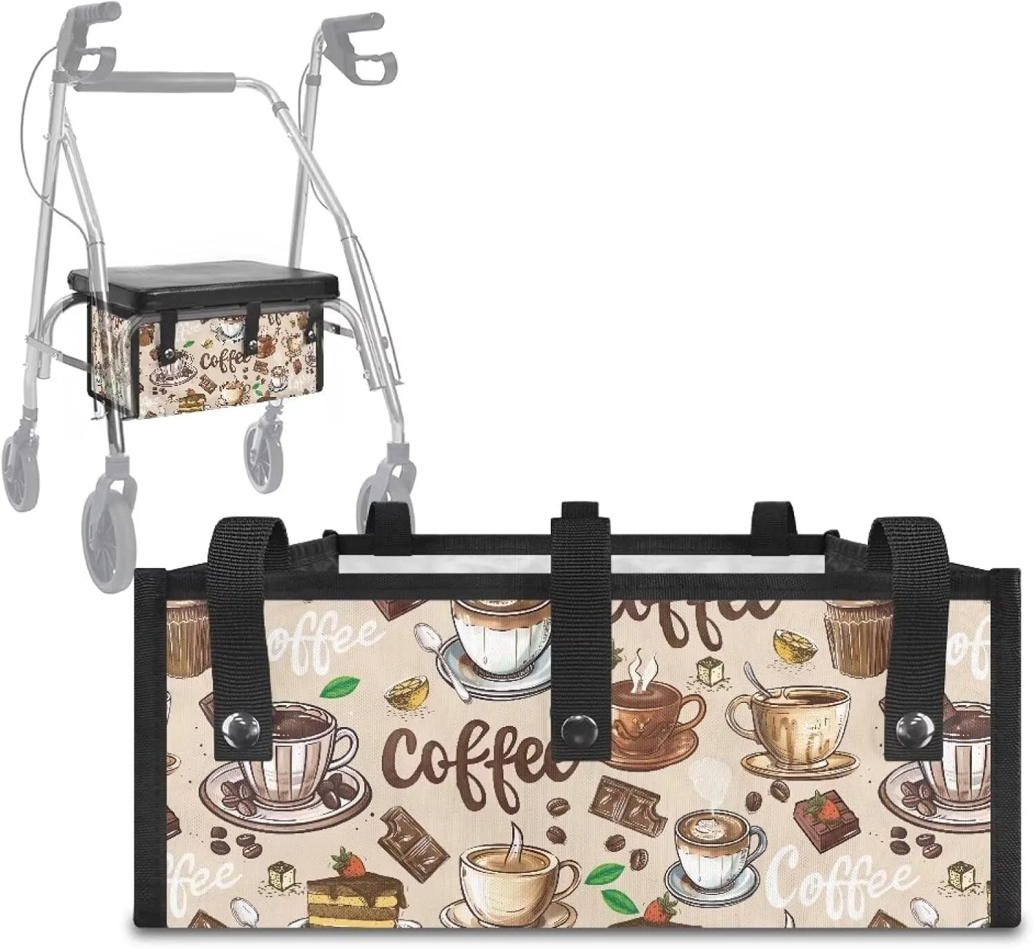سبد واکر طرح قهوه LVEWYB زیر صندلی برای واکر تاشو، لوازم جانبی رولیتور تاشو برای واکرهای سالمندان قابل جدا شدن