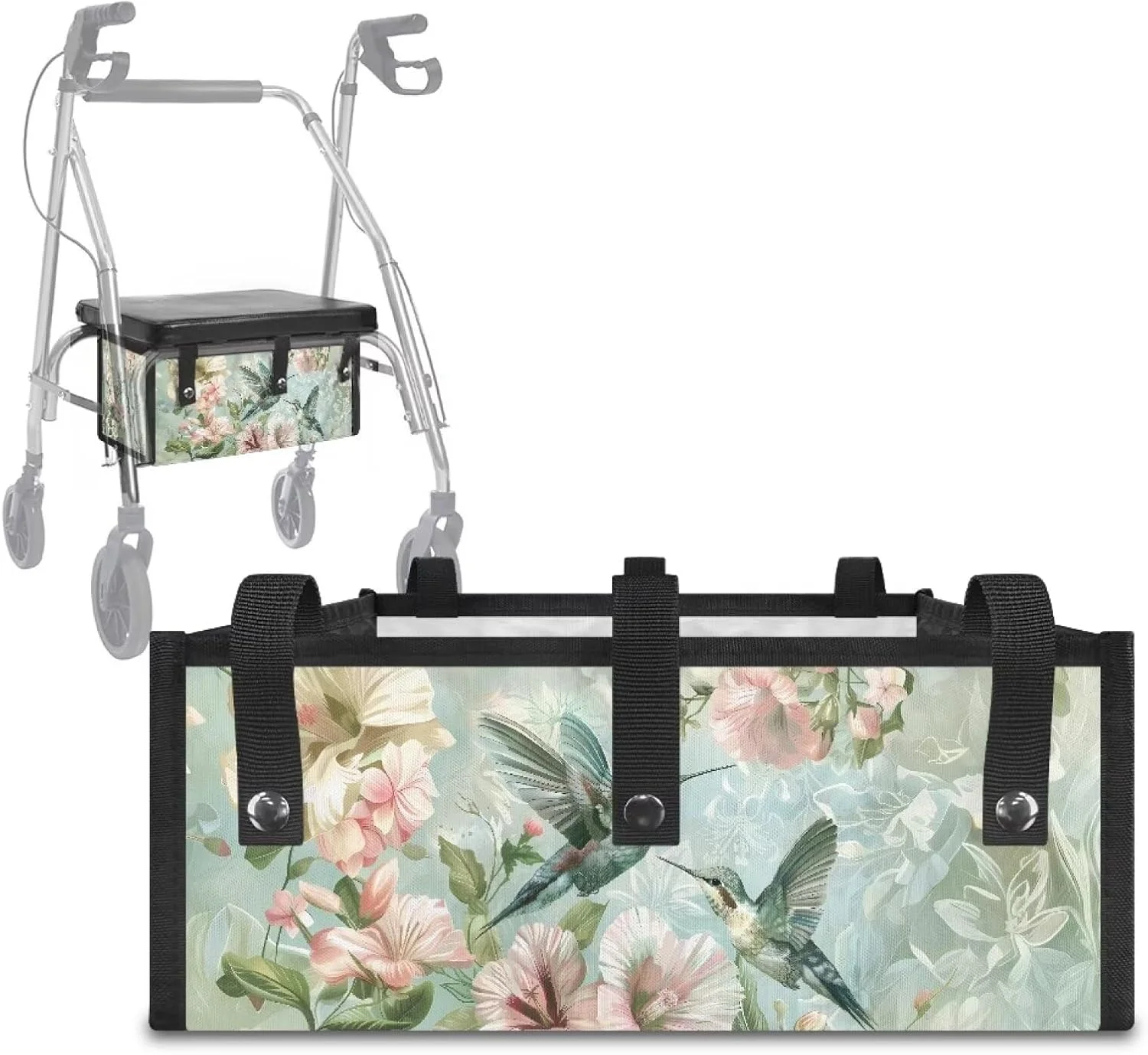 کیف رولیتور زیر صندلی طرح مرغ مگس خوار LVEWYB، کیف گلدار برای رولیتور چهار چرخ با جیب های ذخیره سازی، لوازم جانبی واکر رولیتور هدیه برای سالمندان در زندگی کمکی