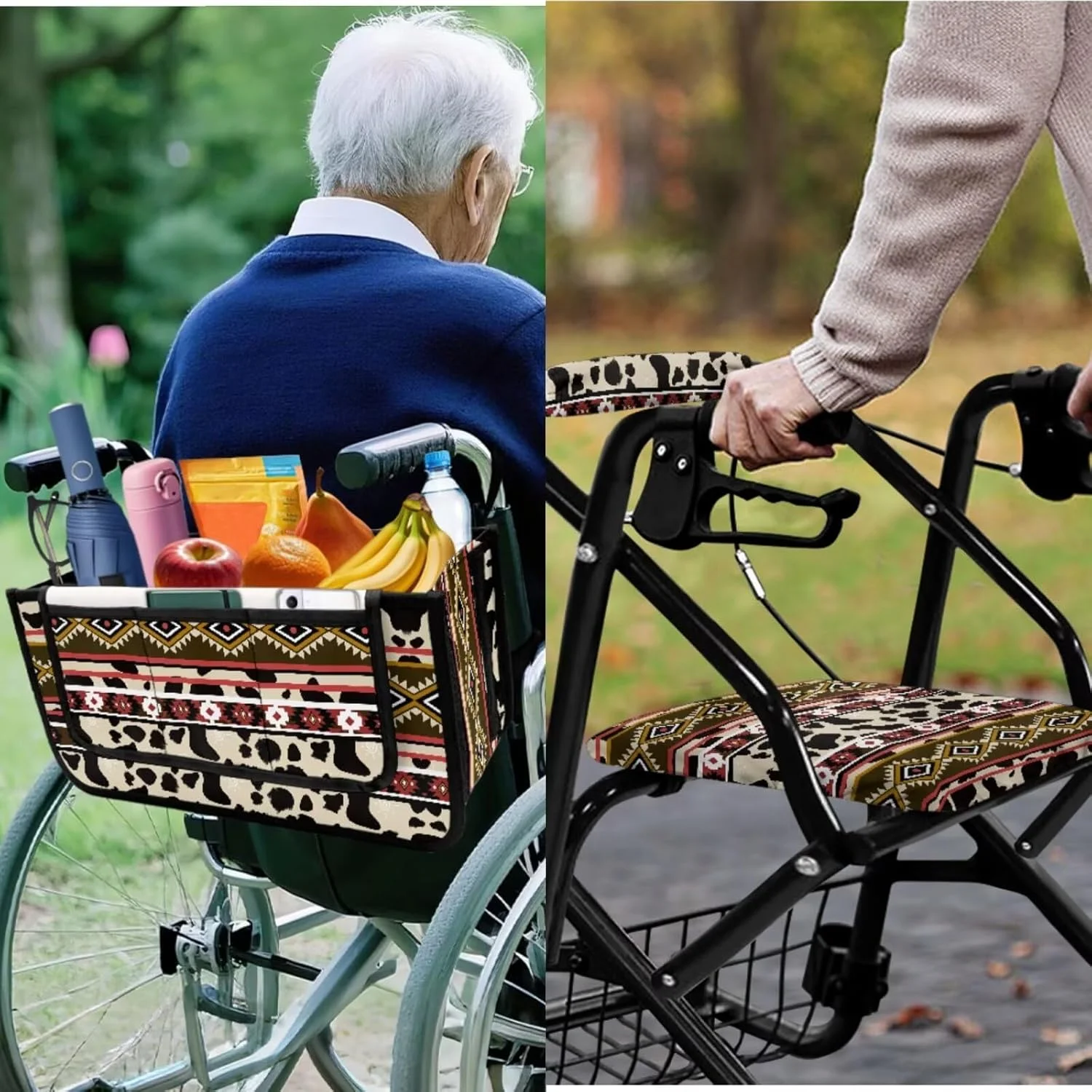 لوازم جانبی رولیتور 3 تکه LVEWYB با طرح گاوی قبیله ای آزتک برای سالمندان، سبد و روکش های رولیتور واکر زیبا برای سالمندان، ست روکش میله غلتکی برای سبد واکر بانوان و روکش صندلی و روکش پشتی