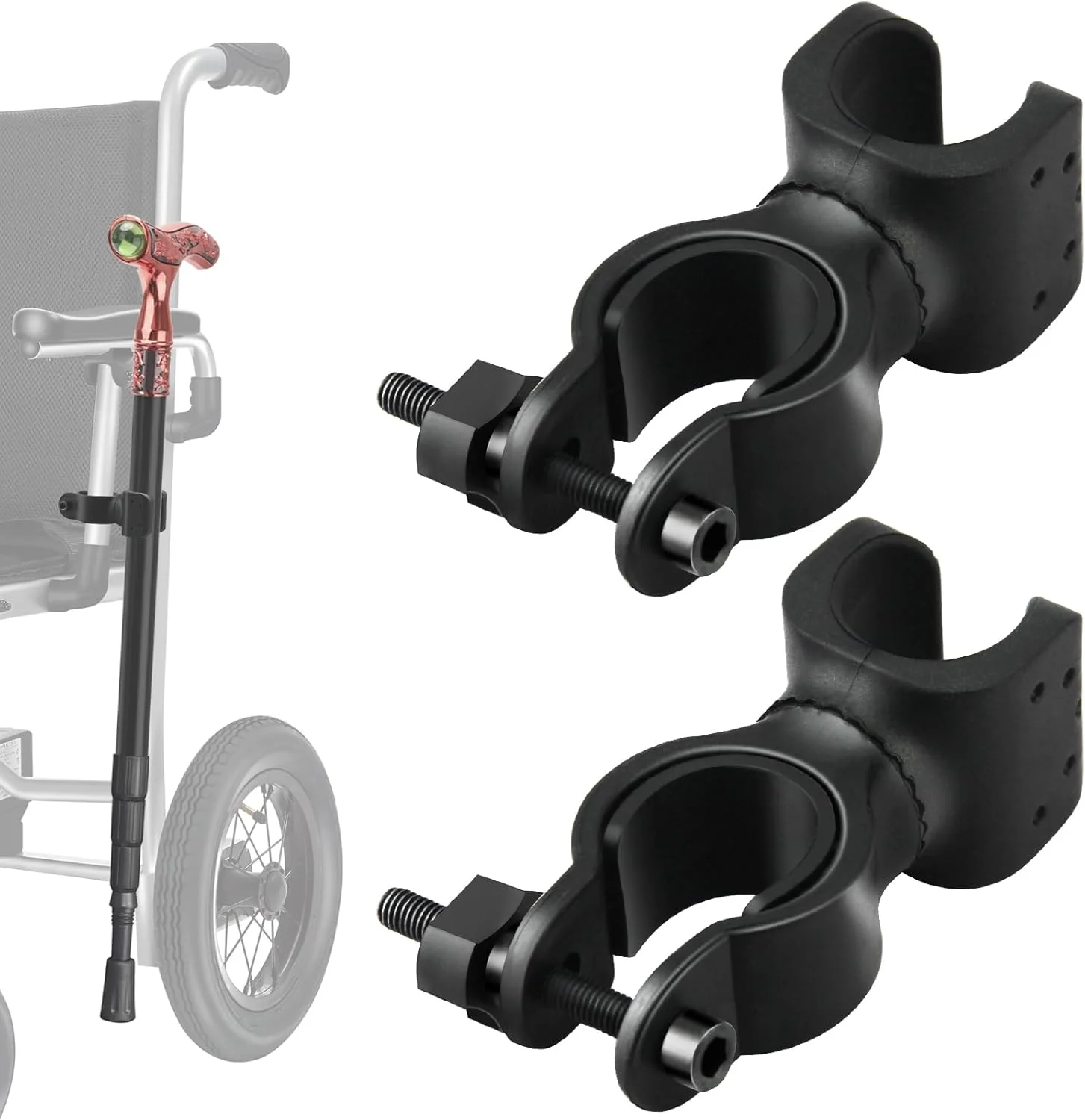نگهدارنده عصا Lunhoo برای ویلچر، اسکوترهای حرکتی، واکر یا رولیتور، لوازم جانبی نگهدارنده جهانی برای عصا یا کاربر عصا 2 عدد