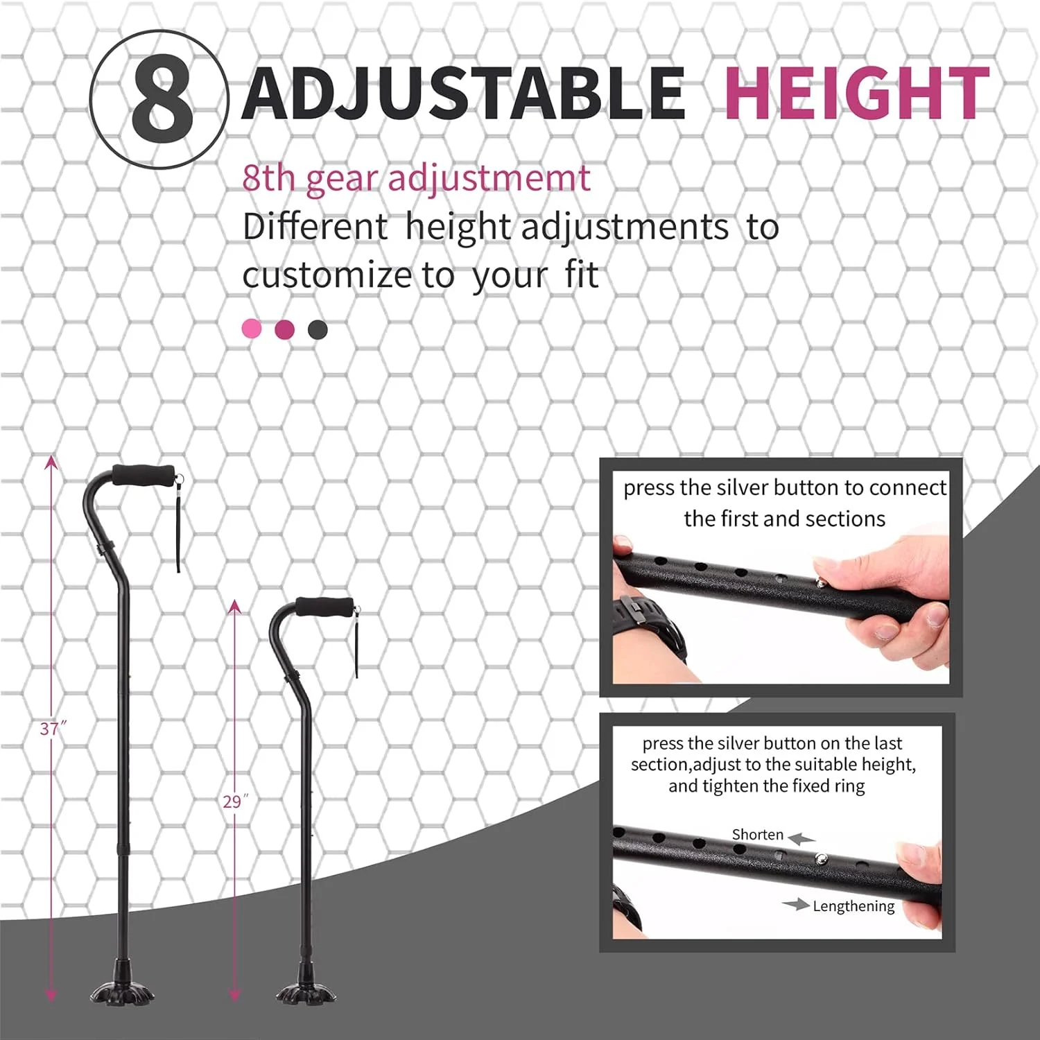 عصای پیاده روی 3 در 1 LIXIANG - عصاهای پیاده روی سبک وزن قابل تنظیم از 29 تا 37 اینچ، کمک تعادلی حرکتی برای مردان و زنان عصای پیاده روی 3 در 1 LIXIANG - عصاهای پیاده روی سبک وزن قابل تنظیم از 29 تا 37 اینچ، کمک تعادلی حرکتی برای مردان و زنان