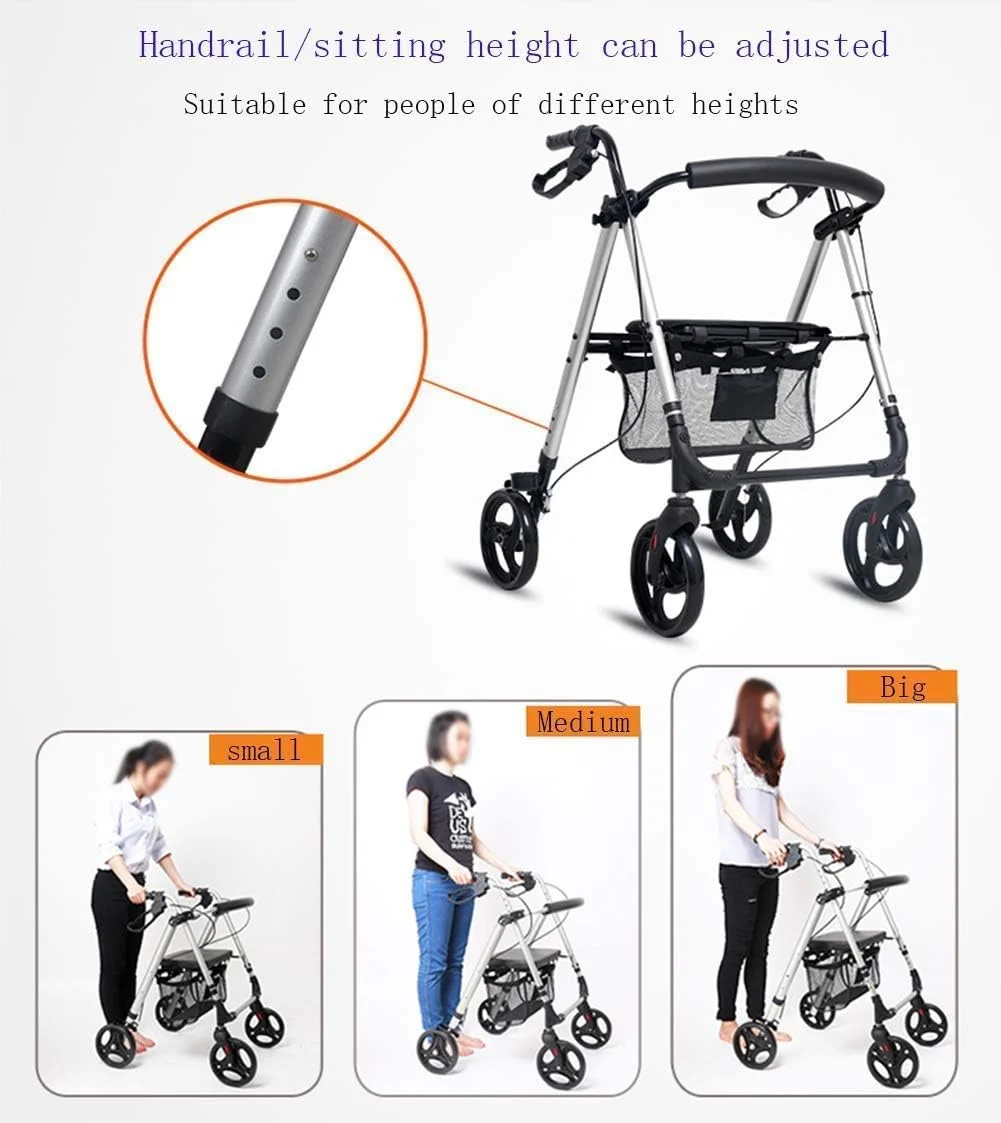 واکر آلومینیومی سبک وزن، واکر چرخدار قابل تنظیم با صندلی برای سالمندان، معلولان، بیماران با تحرک محدود، تثبیت کننده پیاده روی با چهار چرخ یک سورپرایز کوچک واکر آلومینیومی سبک وزن، واکر چرخدار قابل تنظیم با صندلی برای سالمندان، معلولان، بیماران با تحرک محدود، تثبیت کننده پیاده روی با چهار چرخ یک سورپرایز کوچک