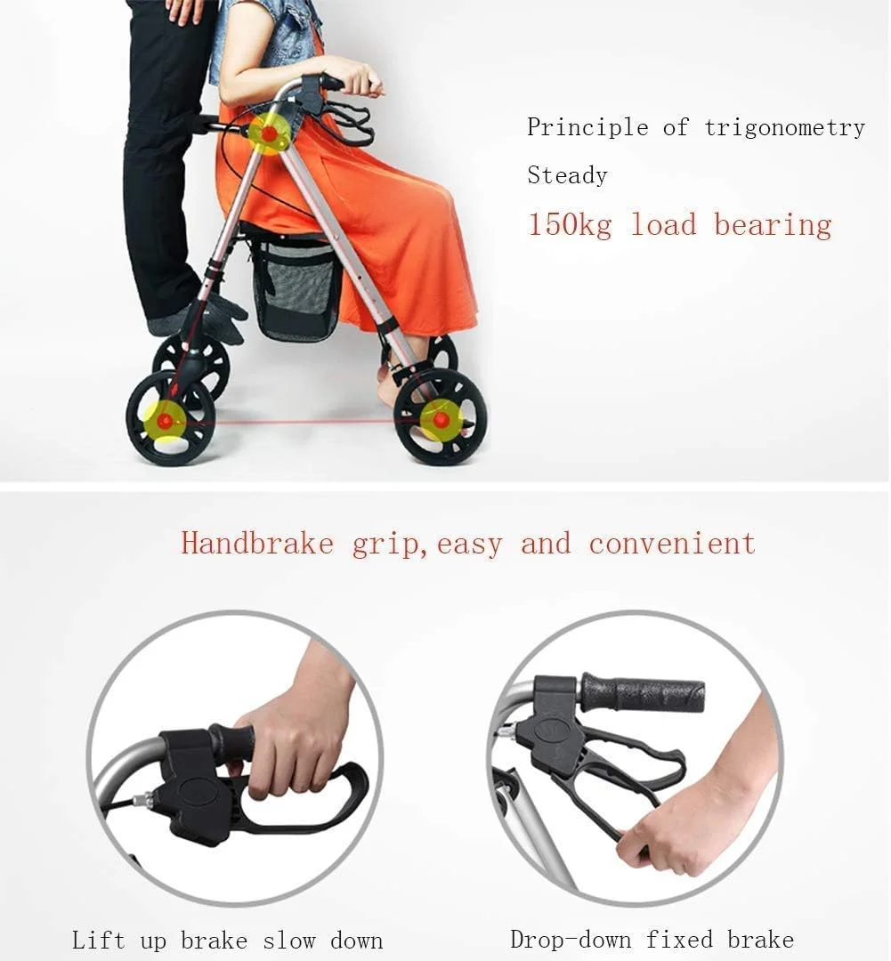 واکر آلومینیومی سبک وزن، واکر چرخدار قابل تنظیم با صندلی برای سالمندان، معلولان، بیماران با تحرک محدود، تثبیت کننده پیاده روی با چهار چرخ یک سورپرایز کوچک واکر آلومینیومی سبک وزن، واکر چرخدار قابل تنظیم با صندلی برای سالمندان، معلولان، بیماران با تحرک محدود، تثبیت کننده پیاده روی با چهار چرخ یک سورپرایز کوچک