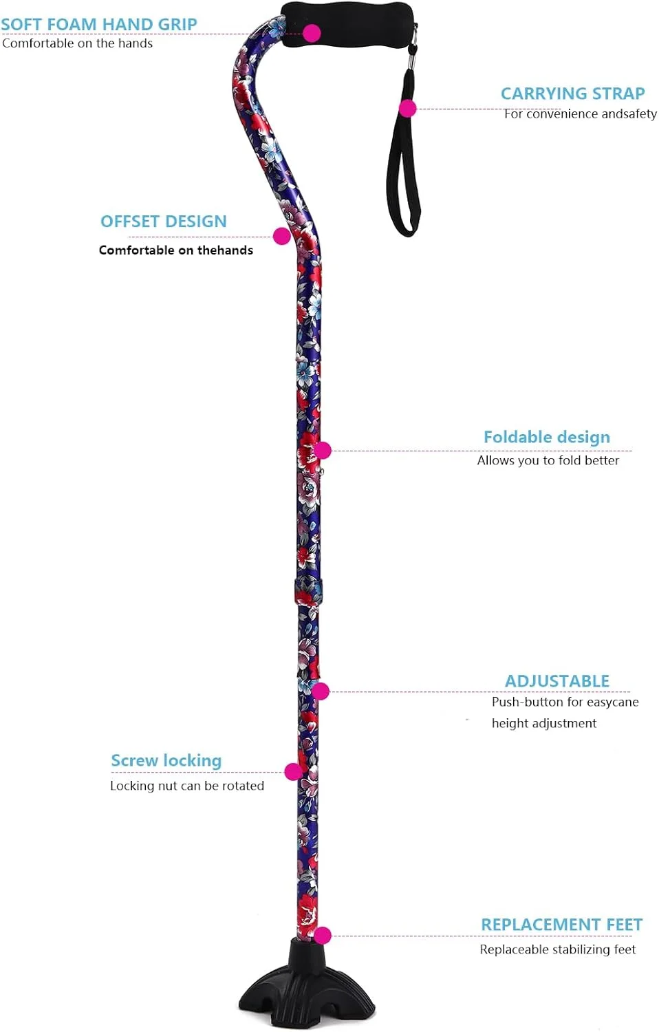 عصای پیاده روی LIXIANG برای زنان و مردان، عصای پیاده روی تاشو با دسته اسفنجی نرم، سبک وزن، مناسب برای آرتروز، سالمندان و معلولین عصای پیاده روی LIXIANG برای زنان و مردان، عصای پیاده روی تاشو با دسته اسفنجی نرم، سبک وزن، مناسب برای آرتروز، سالمندان و معلولین