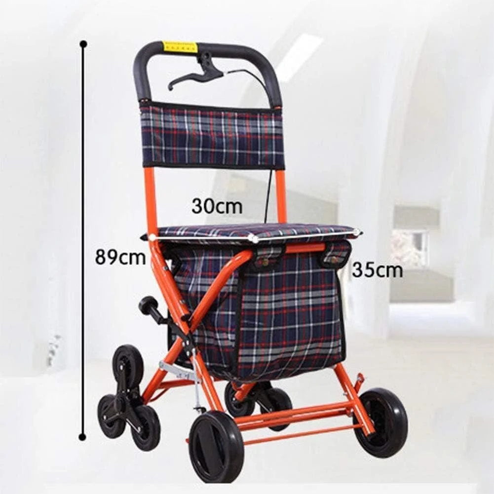 واکر رولیتی سبک وزن، واکر قابل حمل با صندلی، تکیه گاه پیاده روی، چرخ دستی با کیف، سبد خرید، کالسکه اسکوتر تاشو، سیستم ترمز دوبل 4 چرخ