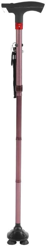 عصای سالمندان LHQ-HQ، عصای تاشو 5 قسمتی آلومینیومی با سر T، ضد لغزش، دارای چراغ و آلارم، مناسب برای افراد مسن و معلول