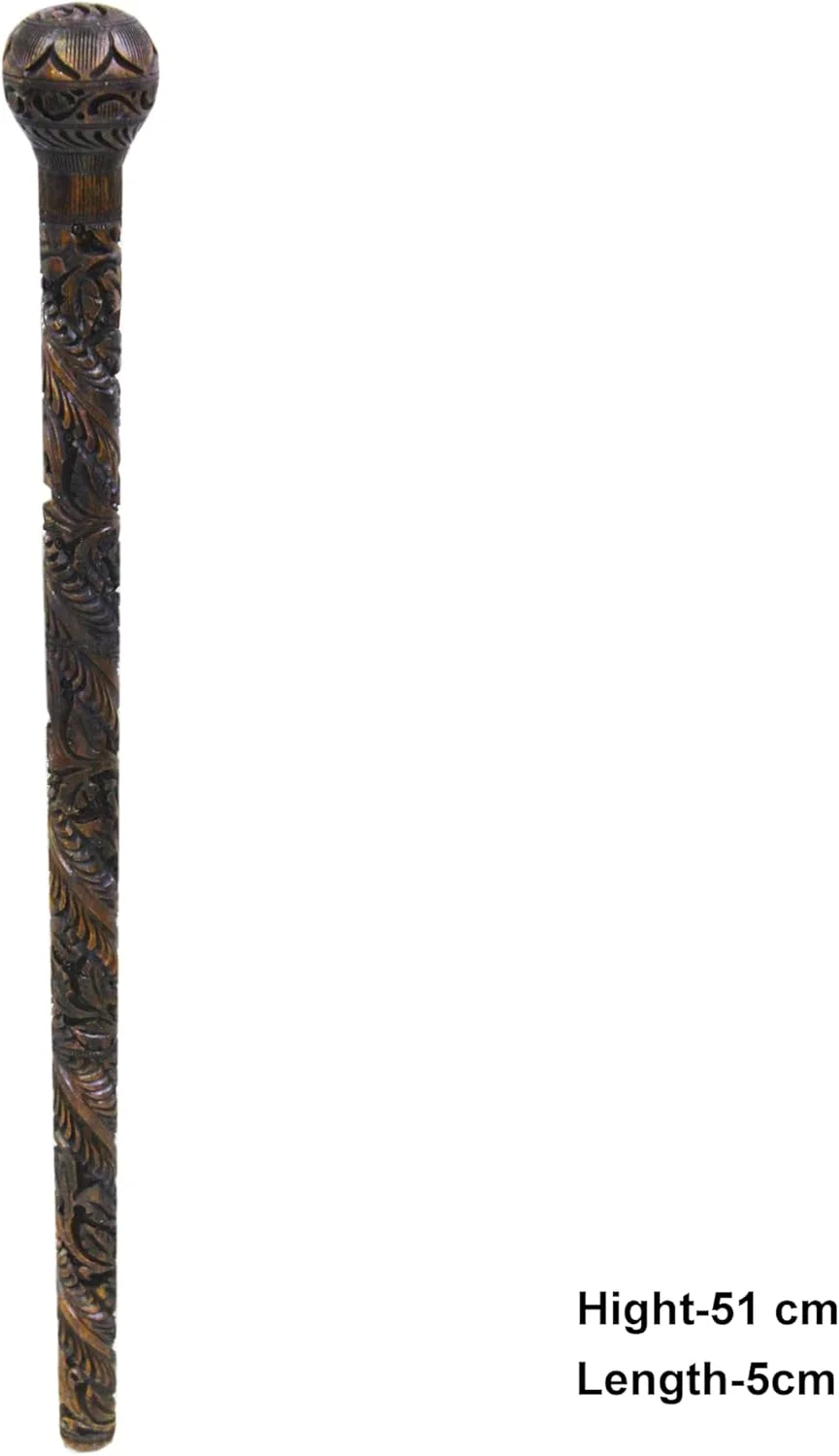 عصای چوبی منبت کاری شده با سر گرد Latas برای مردان/زنان/یونیسکس-05