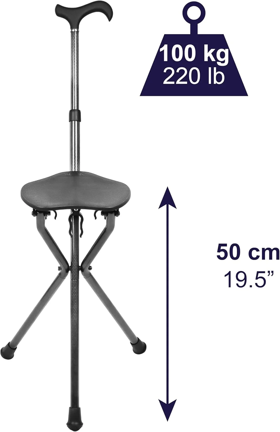 عصای پیاده روی با صندلی کمینا (فیبر کربن)، با قابلیت تنظیم ارتفاع، مقاوم، تاشو و سبک وزن، سه پایه، مناسب برای زنان و مردان - KMINA PRO
