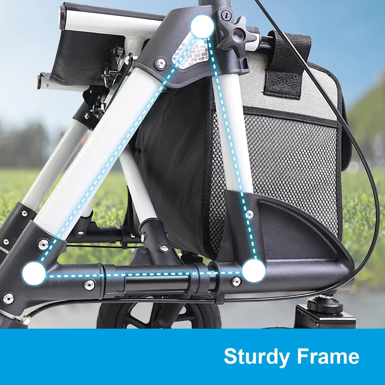 رولیتور همه کاره KMINA PRO - رولیتور مناسب تمام سطوح با صندلی، رولیتور فضای باز برای بزرگسالان، رولیتور با صندلی و سبد، رولیتور تاشو با چرخ های مناسب تمام سطوح، رولیتور با چرخ های بزرگ