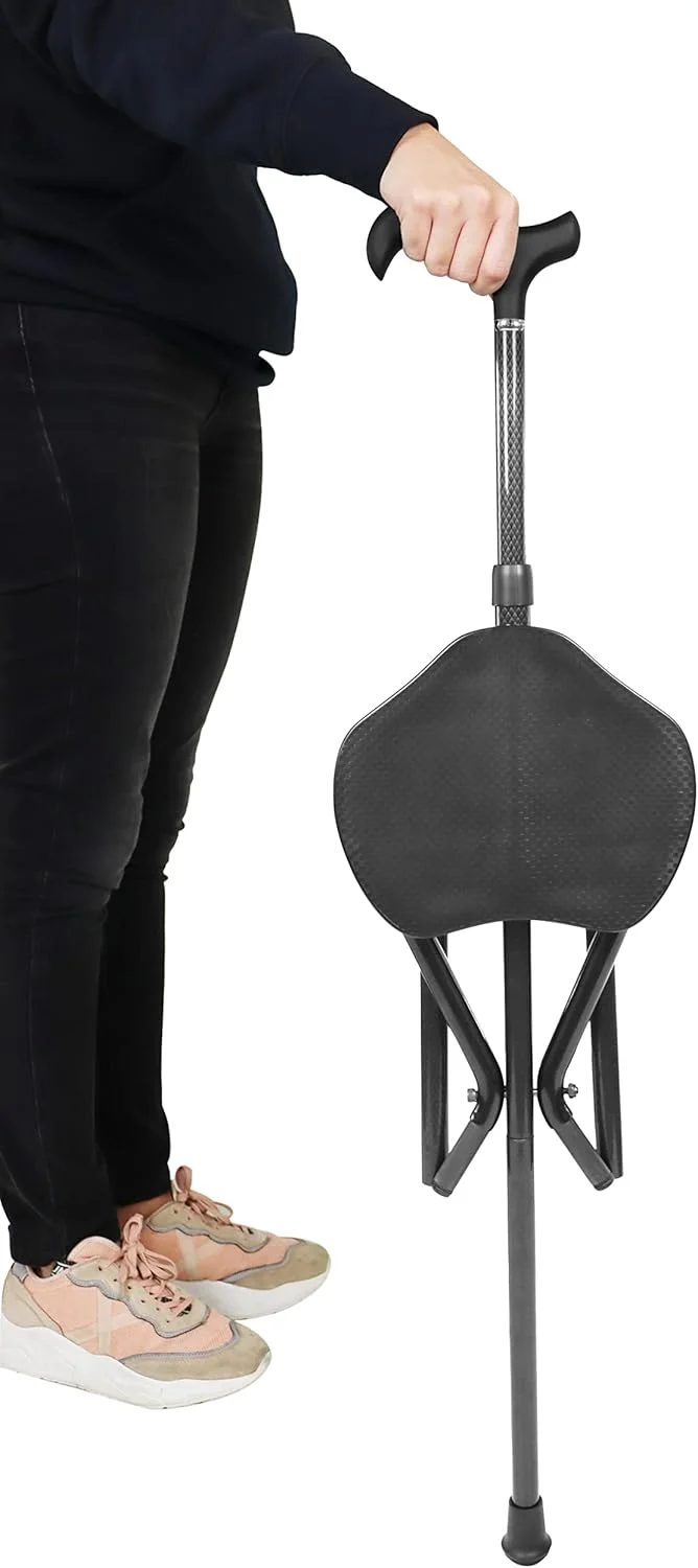 عصای پیاده روی با صندلی کمینا (فیبر کربن)، با قابلیت تنظیم ارتفاع، مقاوم، تاشو و سبک وزن، سه پایه، مناسب برای زنان و مردان - KMINA PRO