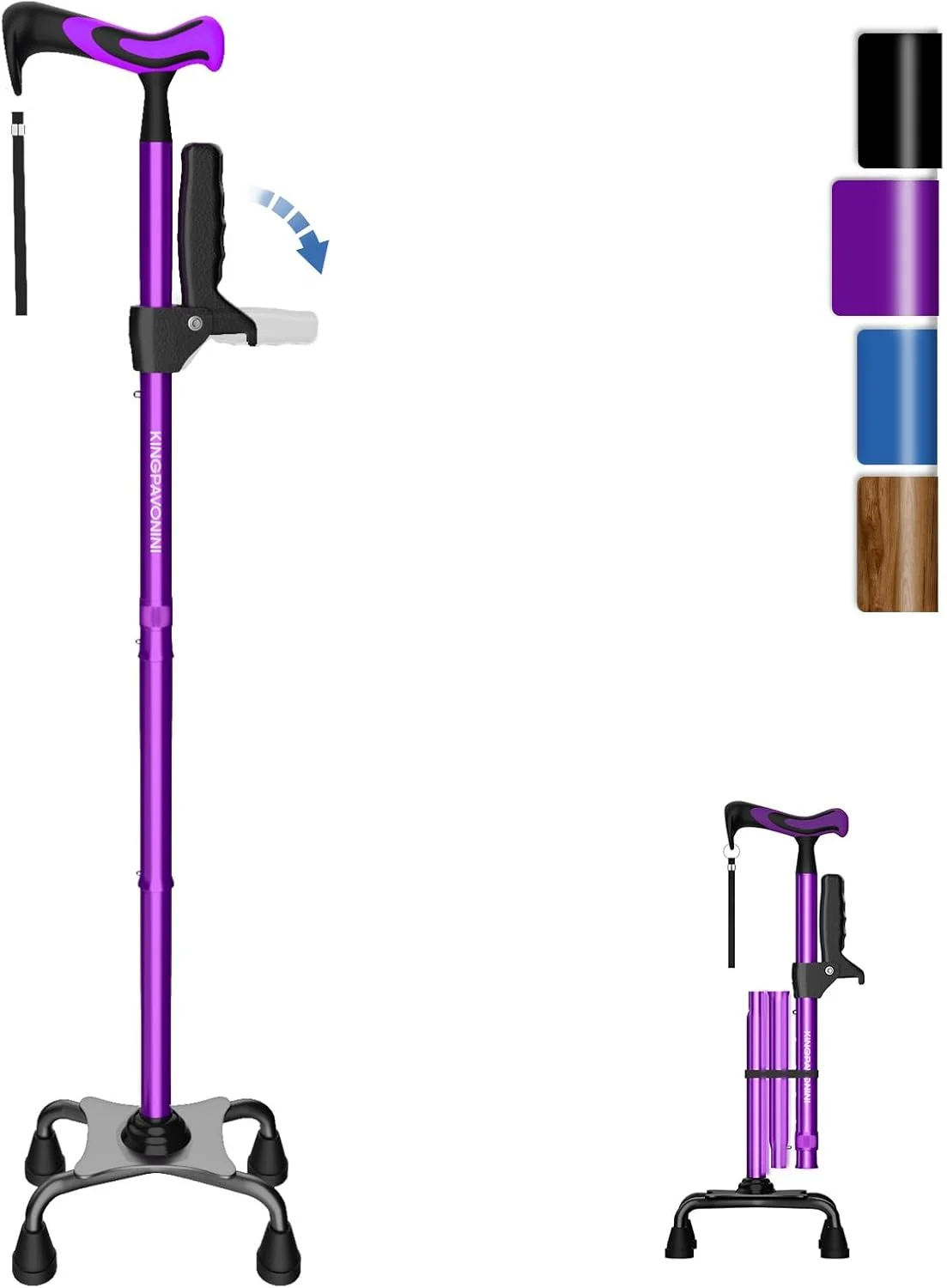 عصای پیاده روی KingPavonini برای زنان/مردان با دسته دوم، عصای تاشو و قابل تنظیم چهار پایه با پایه 4 شاخه برای ایستادن، عصای پیاده روی سبک وزن برای سالمندان و بزرگسالان عصای پیاده روی KingPavonini برای زنان/مردان با دسته دوم، عصای تاشو و قابل تنظیم چهار پایه با پایه 4 شاخه برای ایستادن، عصای پیاده روی سبک وزن برای سالمندان و بزرگسالان