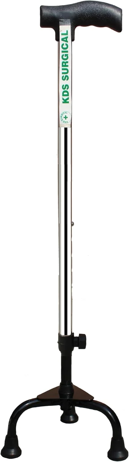 عصای سه پایه فلزی کروم با قابلیت تنظیم ارتفاع KDS SURGICAL - مناسب سالمندان، نقره ای عصای سه پایه فلزی کروم با قابلیت تنظیم ارتفاع KDS SURGICAL - مناسب سالمندان، نقره ای