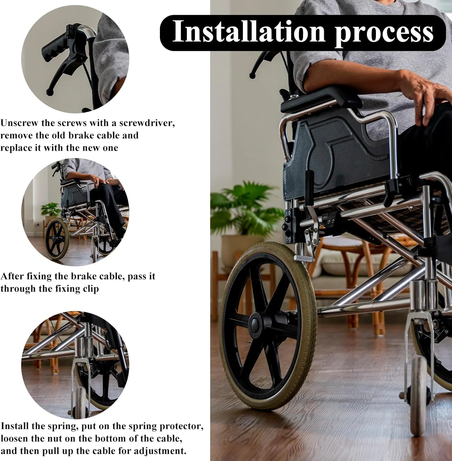 کابل ترمز رولیتور KALIONE، بسته 2 عددی، قطعات جایگزین کابل ترمز، کابل ترمز 41 اینچی، قطعات واکر رولیتور، کابل ترمز برای ویلچر تاشو رولیتور، قطعات واکر درایو کابل جهانی (14 عدد 1 جفت)