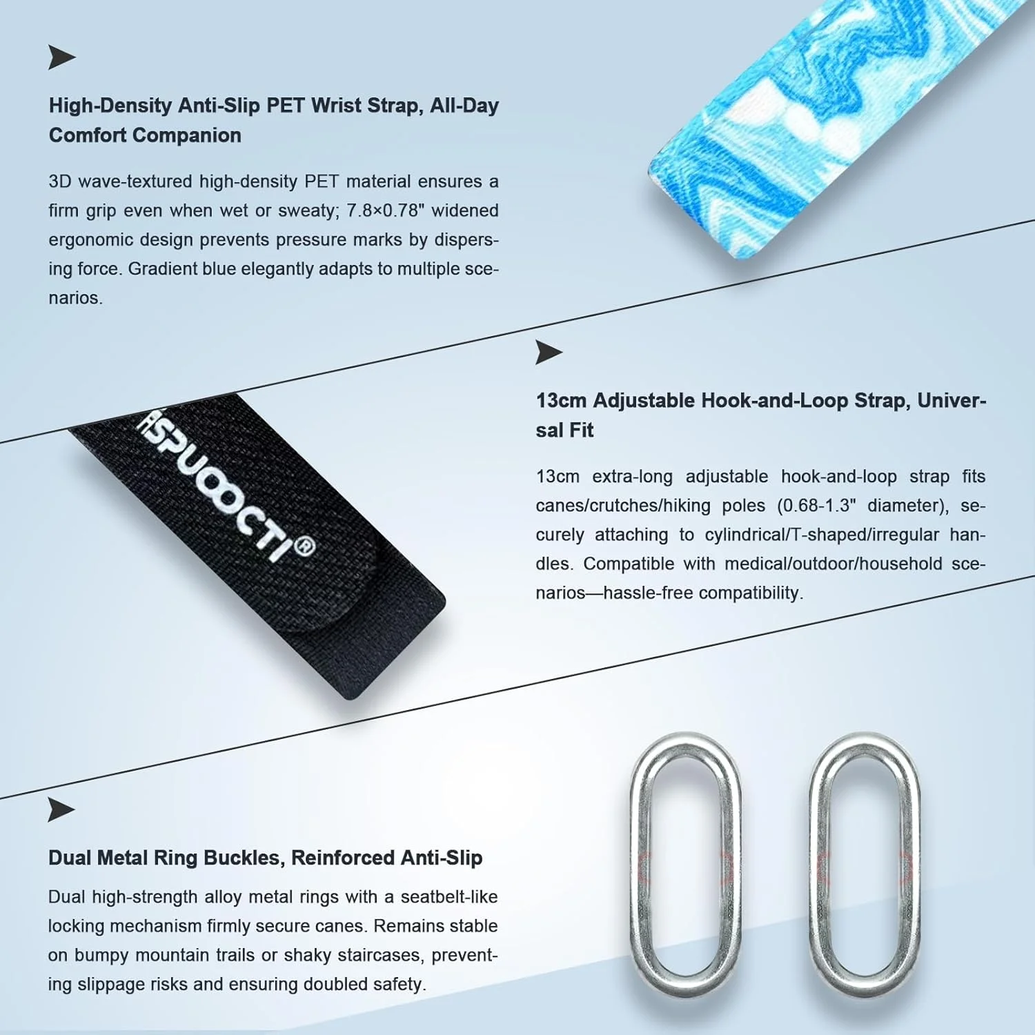 بند مچی عصا ispuoocti بسته 2 عددی، بند مچی قابل تنظیم جهانی برای عصا و چوب های کوهنوردی، لوازم جانبی چوب پیاده روی ضد لغزش و تنفسی برای سالمندان/پیاده روی برای استفاده راحت در تمام طول روز