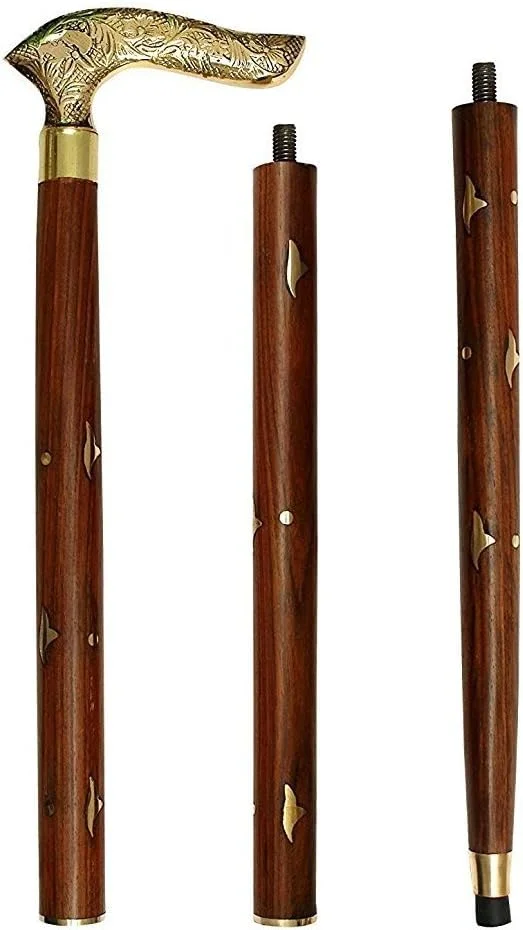 عصای پیاده روی تاشو چوبی دست ساز ITOS365، 36 اینچ - عصای پیاده روی دست ساز با دسته برنجی - ایده های هدیه