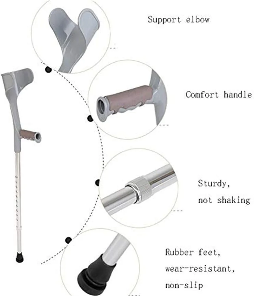 عصای زیر بغل JRZTC، عصای پیاده روی ضد لغزش تلسکوپی، آلومینیومی، سبک وزن، عصای کمکی پزشکی با دستگیره ارگونومیک، راحت روی آرنج