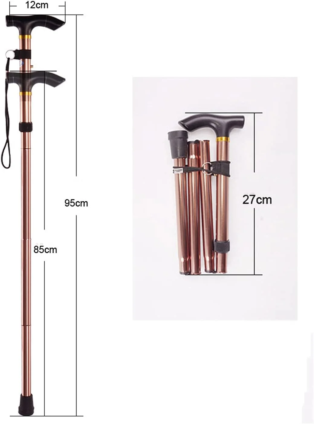 عصای پیاده روی JMSL برای سالمندان - عصای تاشو - عصای کوهنوردی تلسکوپی - عصای ضد لغزش - آلیاژ آلومینیوم 85-95 سانتی متر - 5 مرحله قابل تنظیم